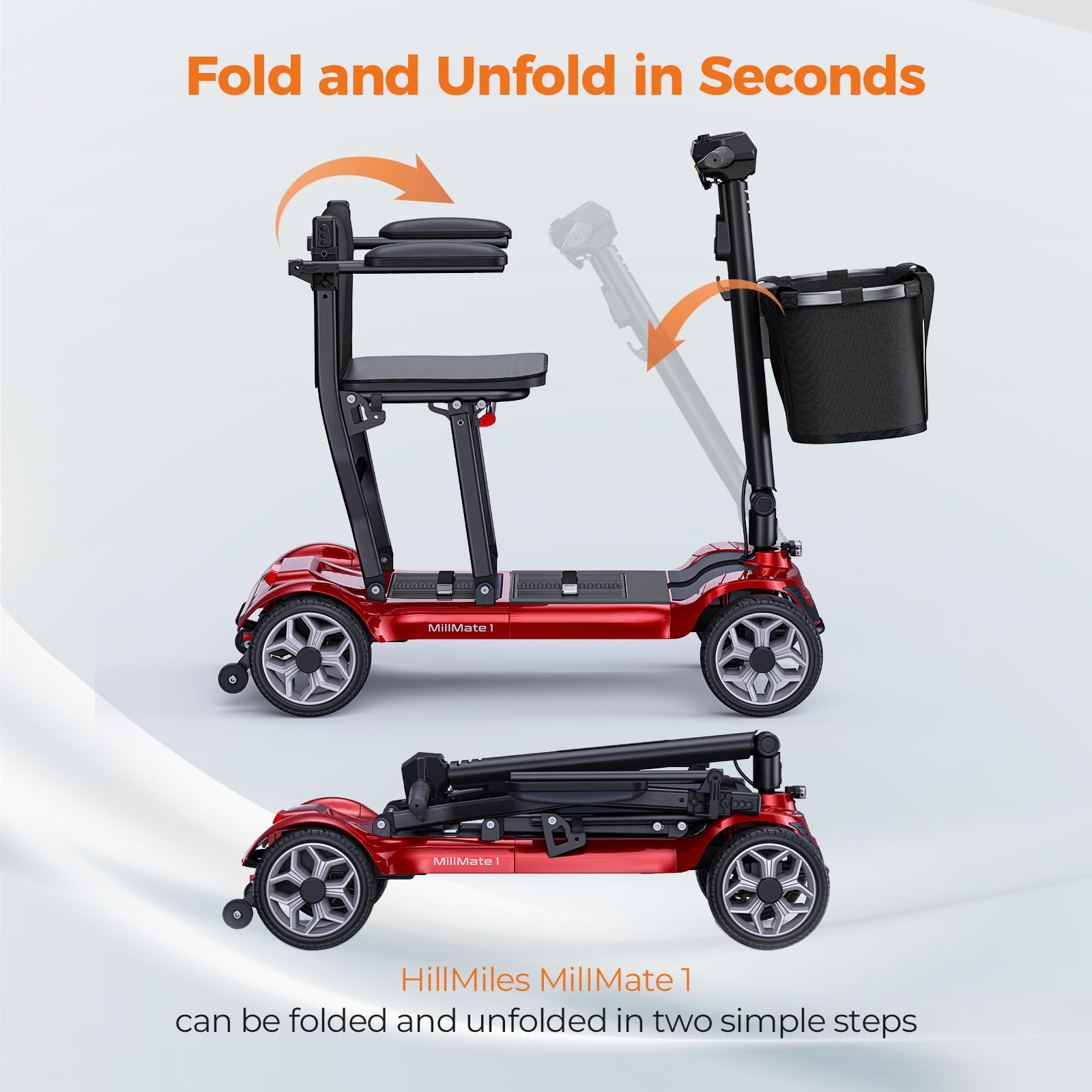 HillMiles MillMate1 Scooter Eléctrico Plegable para Mayores, Batería 384Wh