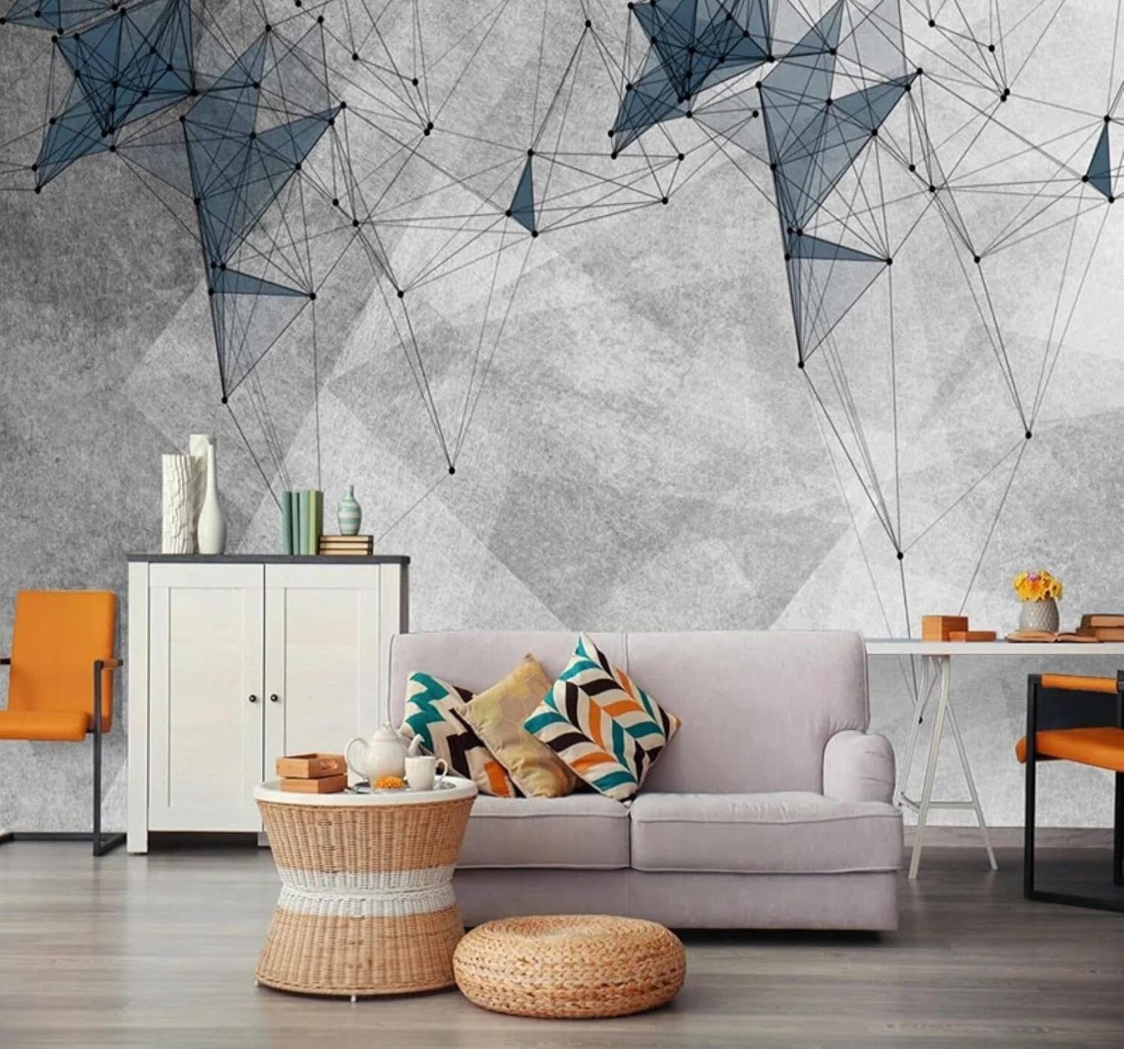 Xlming 430Cm×300Cm(B×H) Vintage Concrete Wall Abstract Geometric Lines 3D Wallpaper Luxury Home Dining Decor Paste Sofa Living Room The Wall For Bedroom Mural-430Cm×300Cm