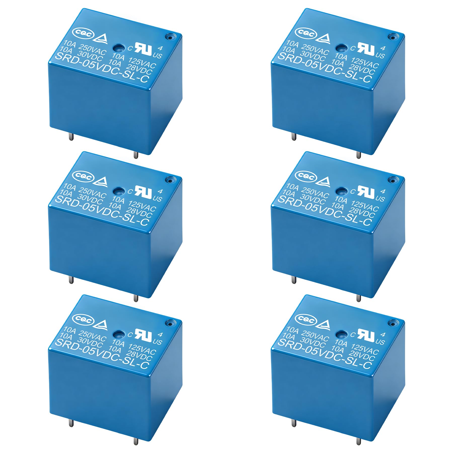 Weasch 6Pcs PCB Power Relay SRD-05VDC-SL-C, DC 5V Coil, 10A 250VAC, SPDT, 5 Pin, for Household Appliance Boards (6)