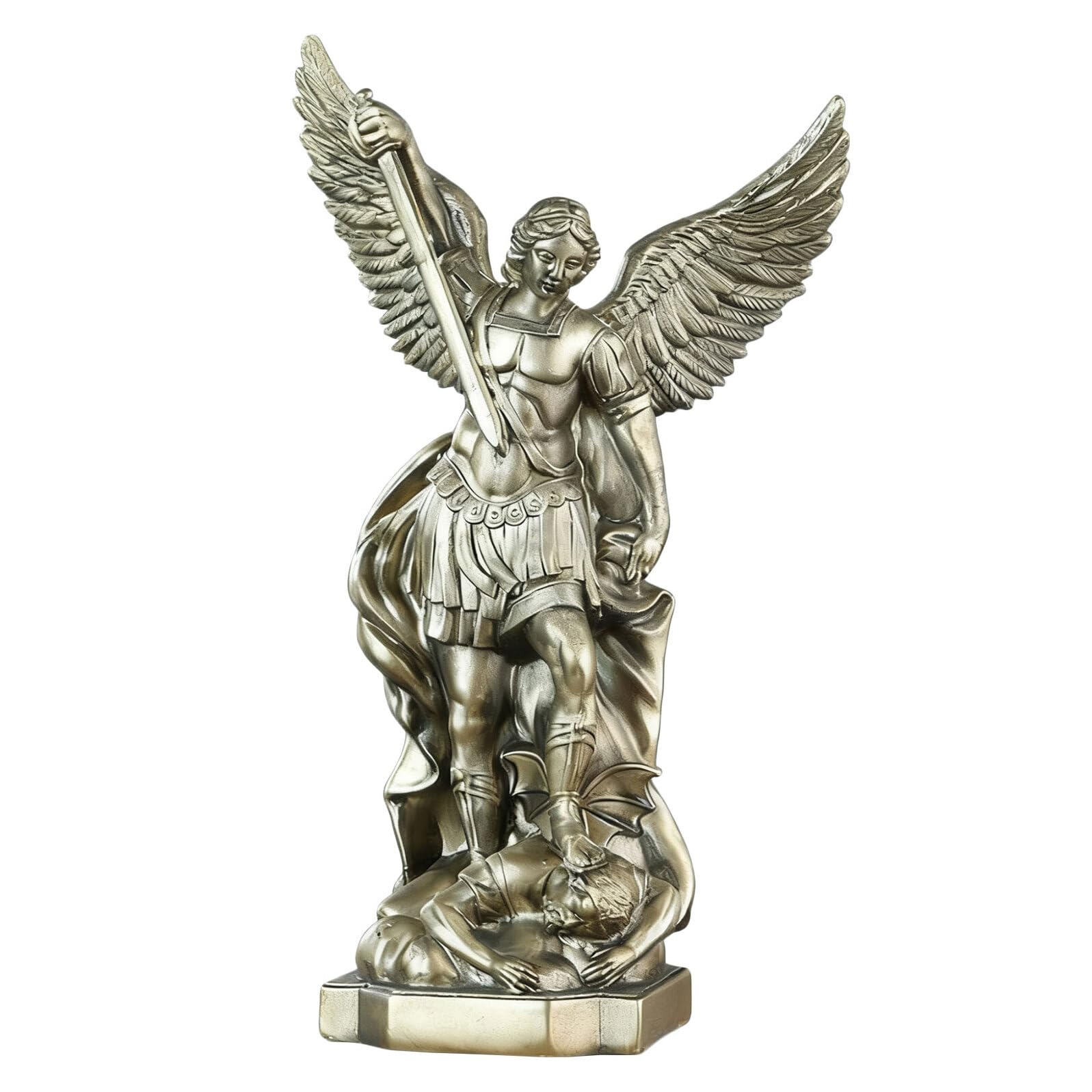 Statue archange protecteur avec épée contre la déco de Noël vide