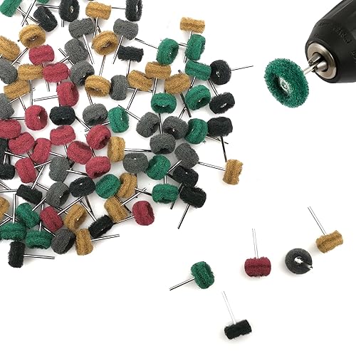 Miniatura 5 de Paquete de 100 ruedas abrasivas de 1 pulgada, ruedas de desbarbado de pulido pequeñas de granos surtidos para herramientas rotativas