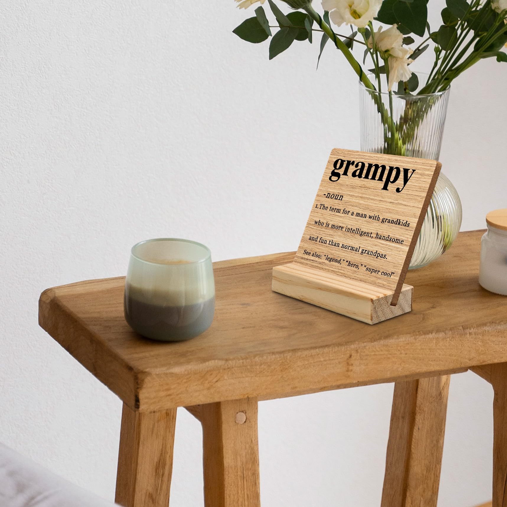Grampy Gifts Desk Decor, Fathers Day Christmas Gifts for Grampy Grandpa Grandfather Pops Gift from Grandkids Wood Plaque, GrampyDefinition Wooden Plaque Sign with Wood Stand for Home Office