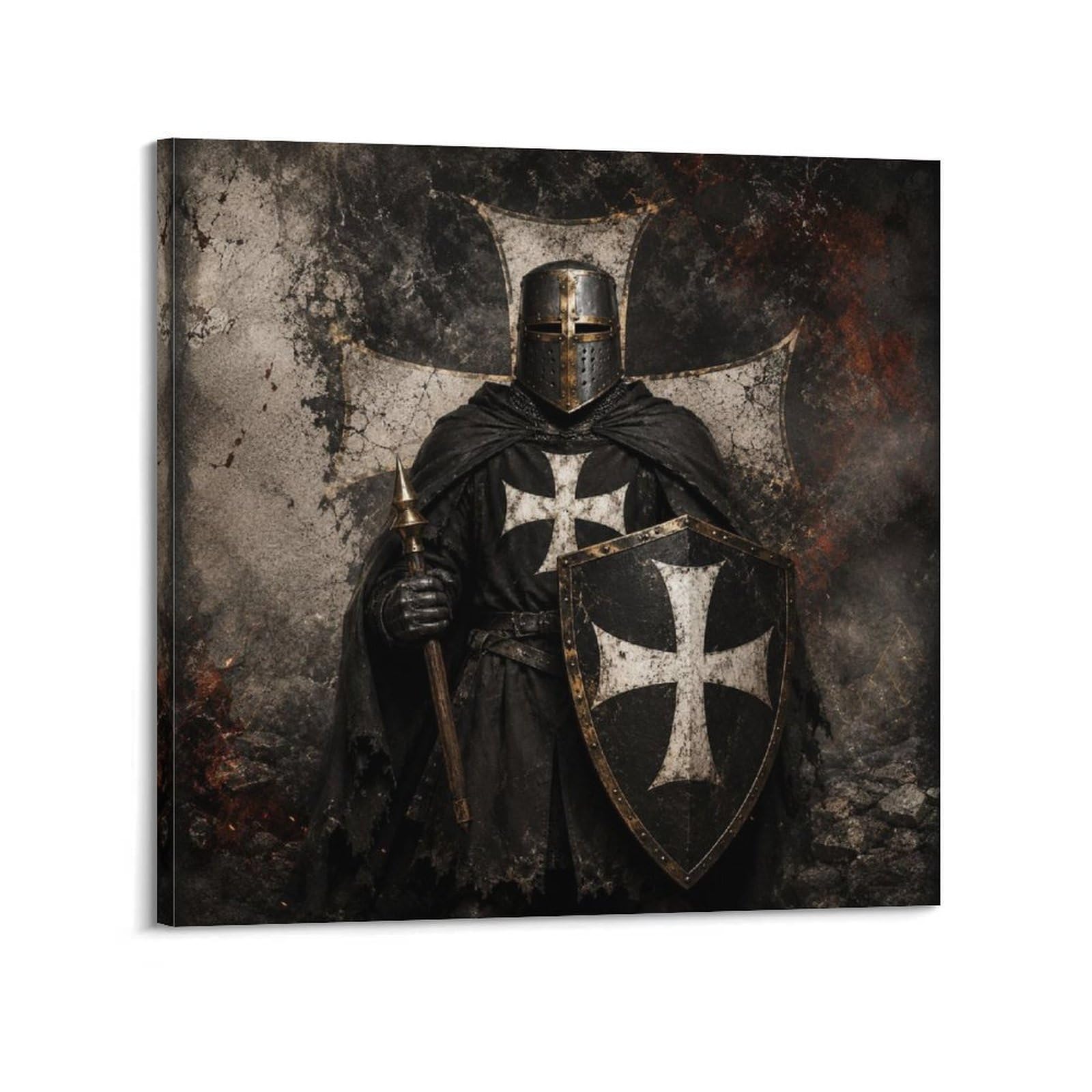 XKUGA Hospitaller Knight Gothic Vintage Poster Shield Defender Armor Modern Decorative Canvas Prints - Ideal Wall Art for Family, Man Cave, Game Room, Boys & Girls Bedroom 16x16inch(40x40cm)