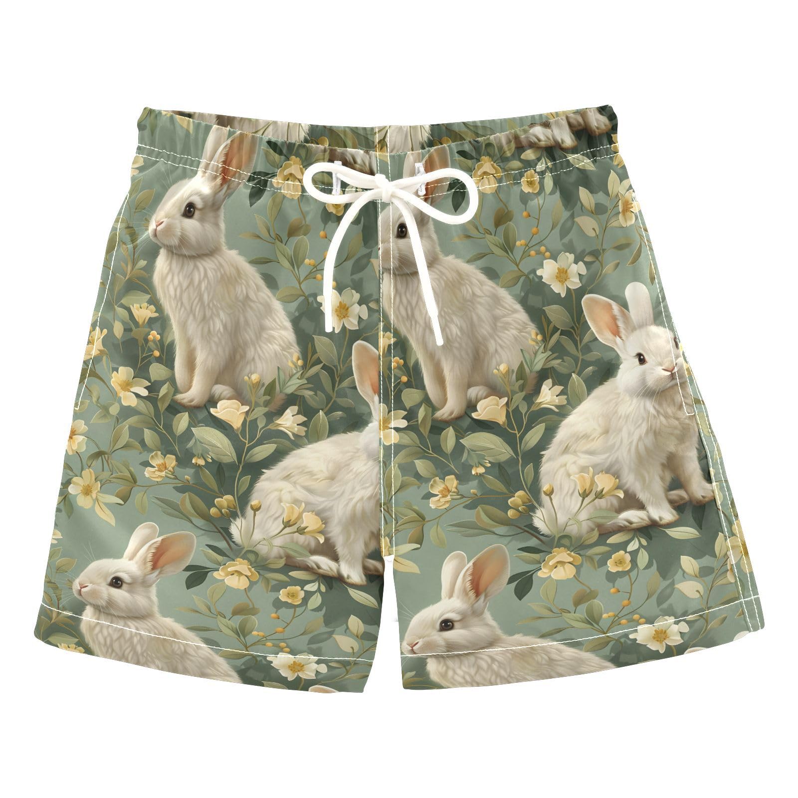 Flower White Rabbit Z Boys Swim Trunks Toddler Shorts Swimwear Boardshorts