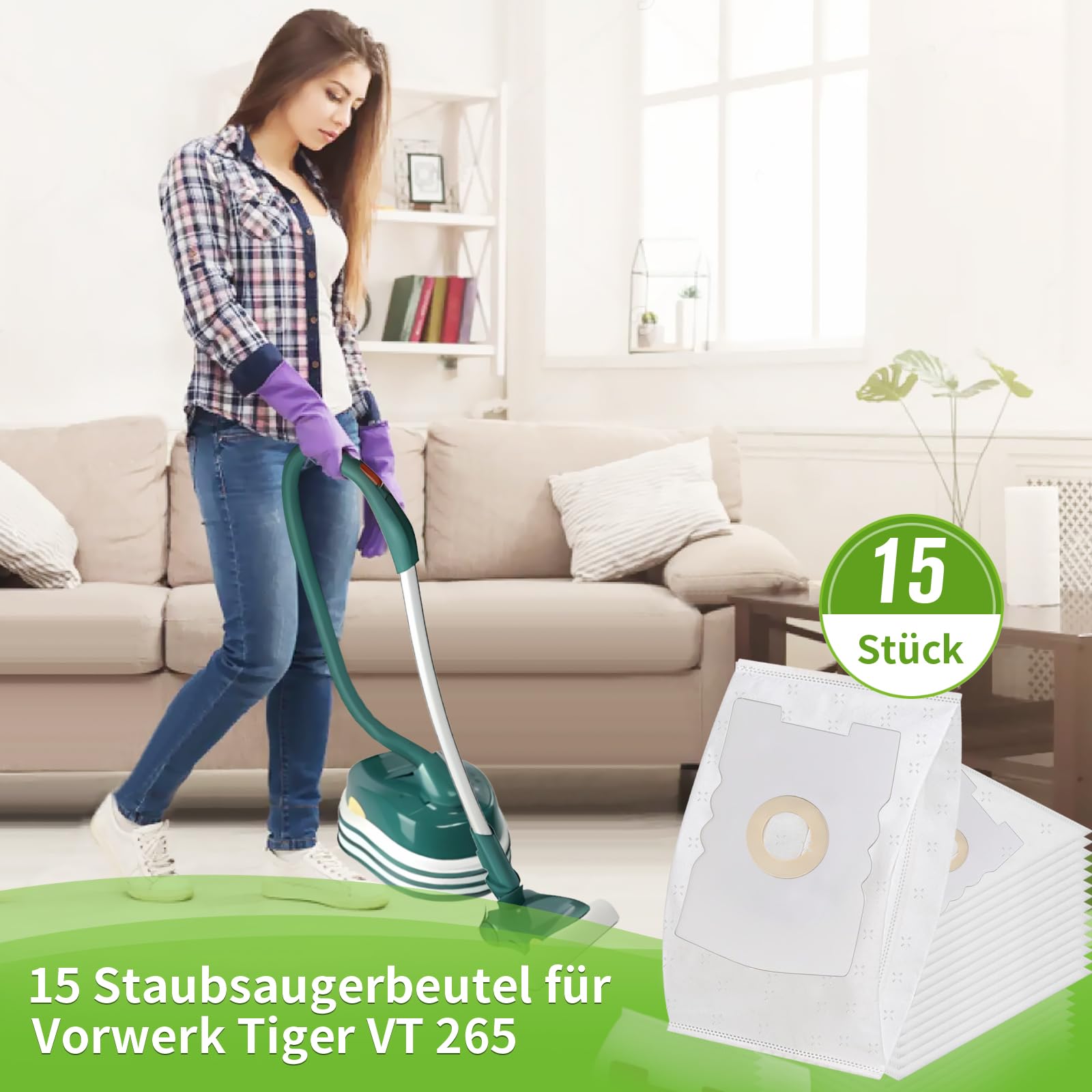 15 sztuk worków do odkurzacza Vorwerk Tiger VT 300, 260, 265, 270, podobne do FP 260, worki kompatybilne z S V66