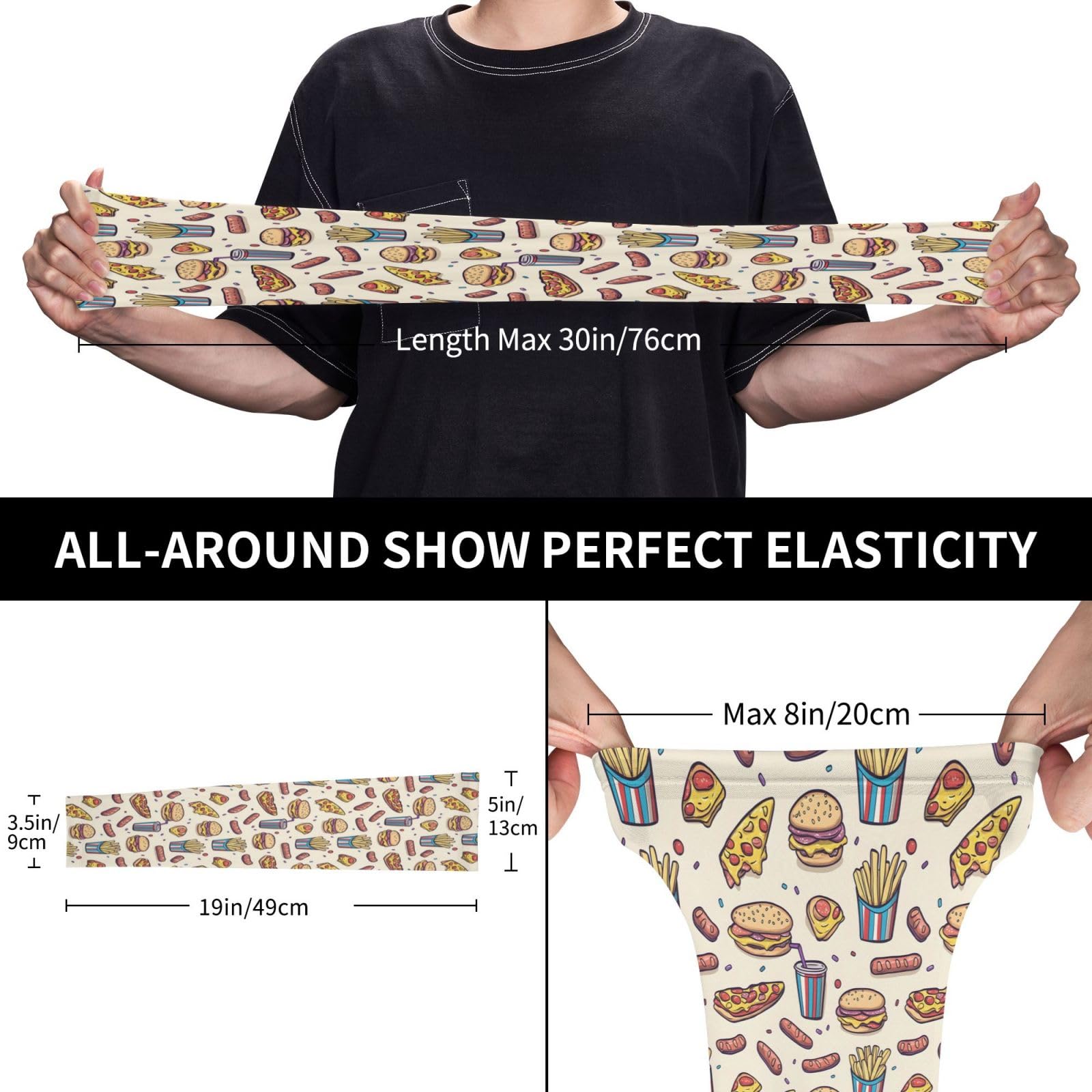 Manchons de bras imprimés pour hamburger, pizza, frites, pour homme et femme, protection solaire, manches rafraîchissantes pour bras de volleyball