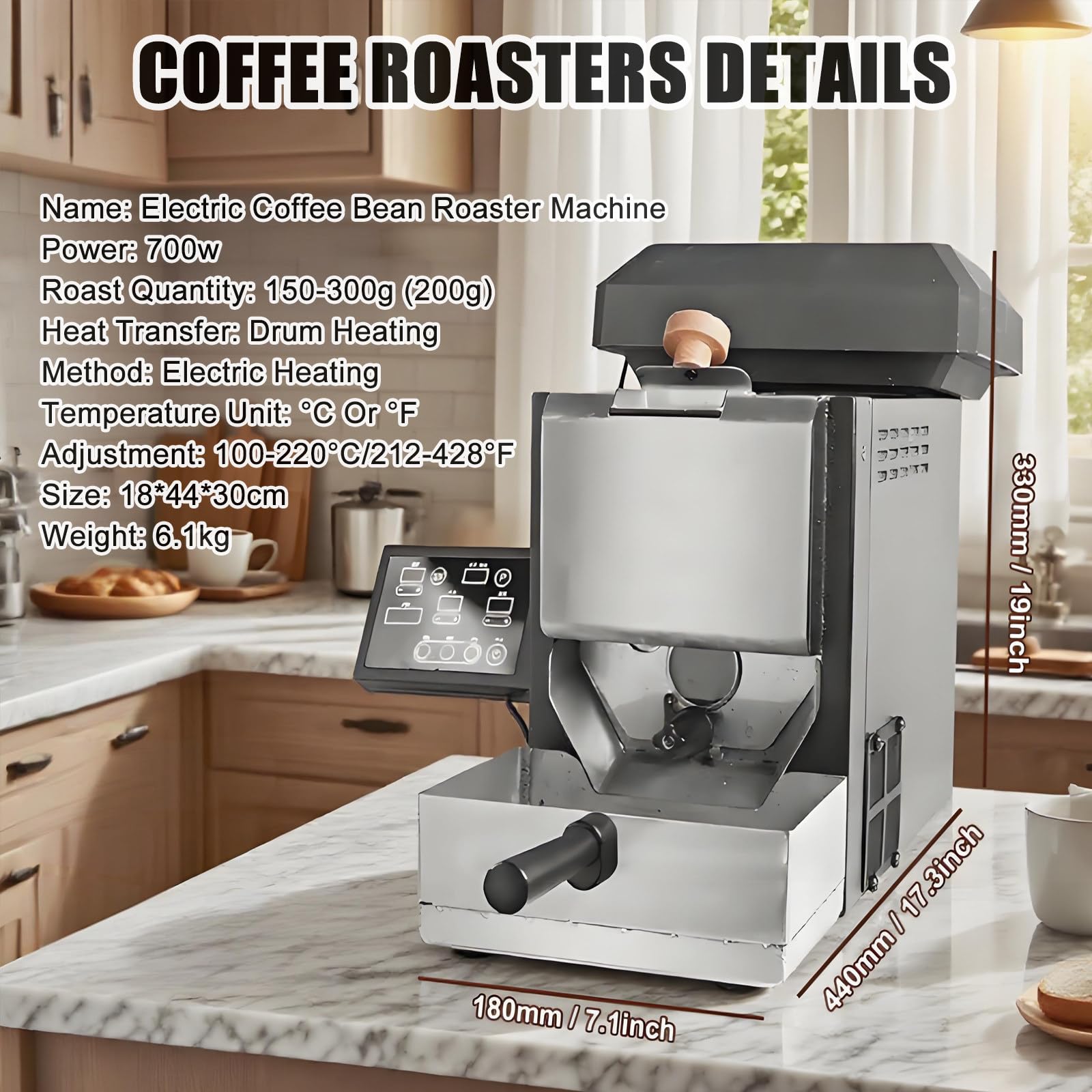 Tostatrice Elettrica per caffè in Grani per Uso Domestico-Macchina Automatica per Tostatura caffè per Uso Commerciale,3 modalità Personalizzabili,Raffreddamento Rapido Senza Fumo