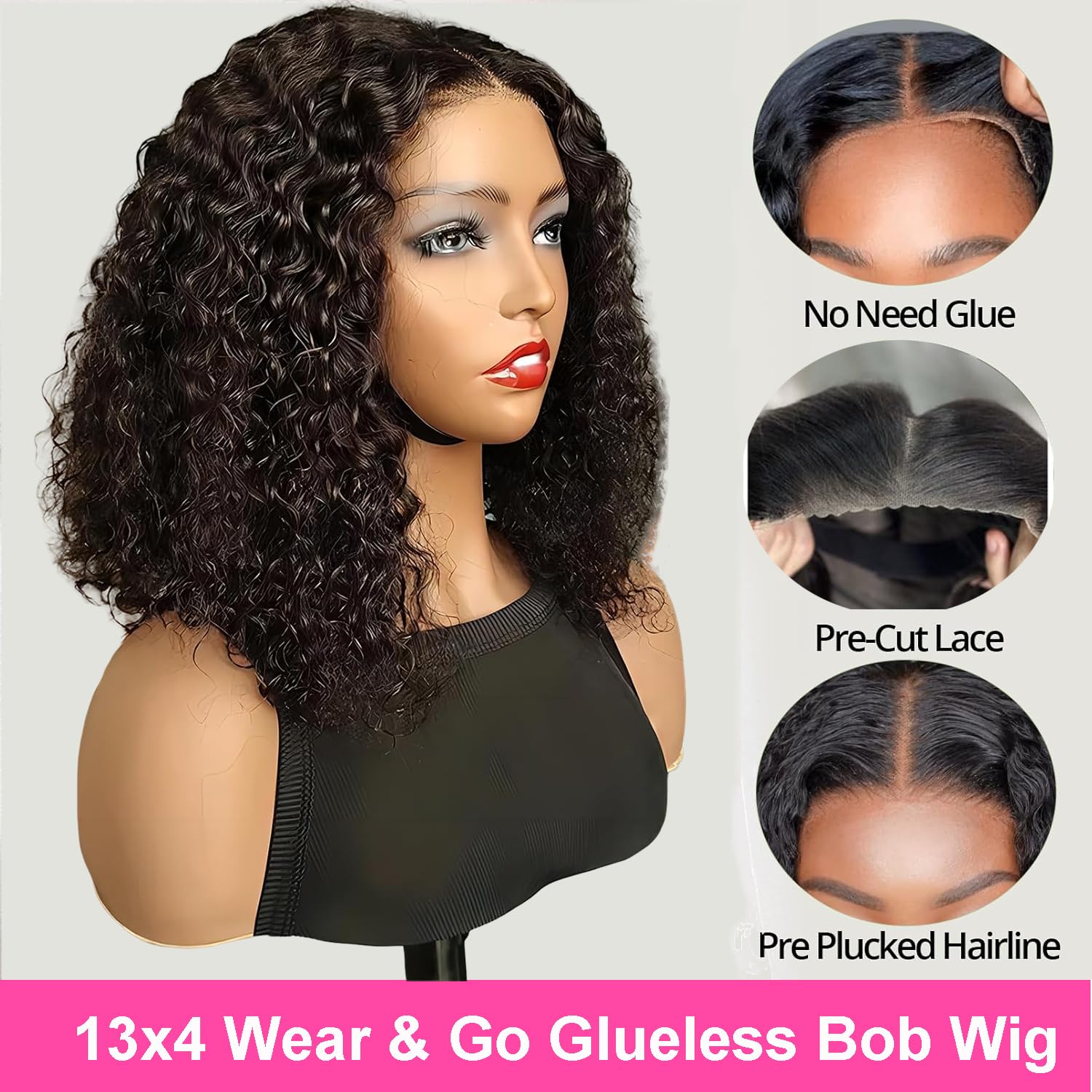 Short Curly Human Hair Wig 8 inch Full Glueless Wear and Go 8 Inch Short Natural Human Hair Pixie Cut Wig, Glueless  main image 4