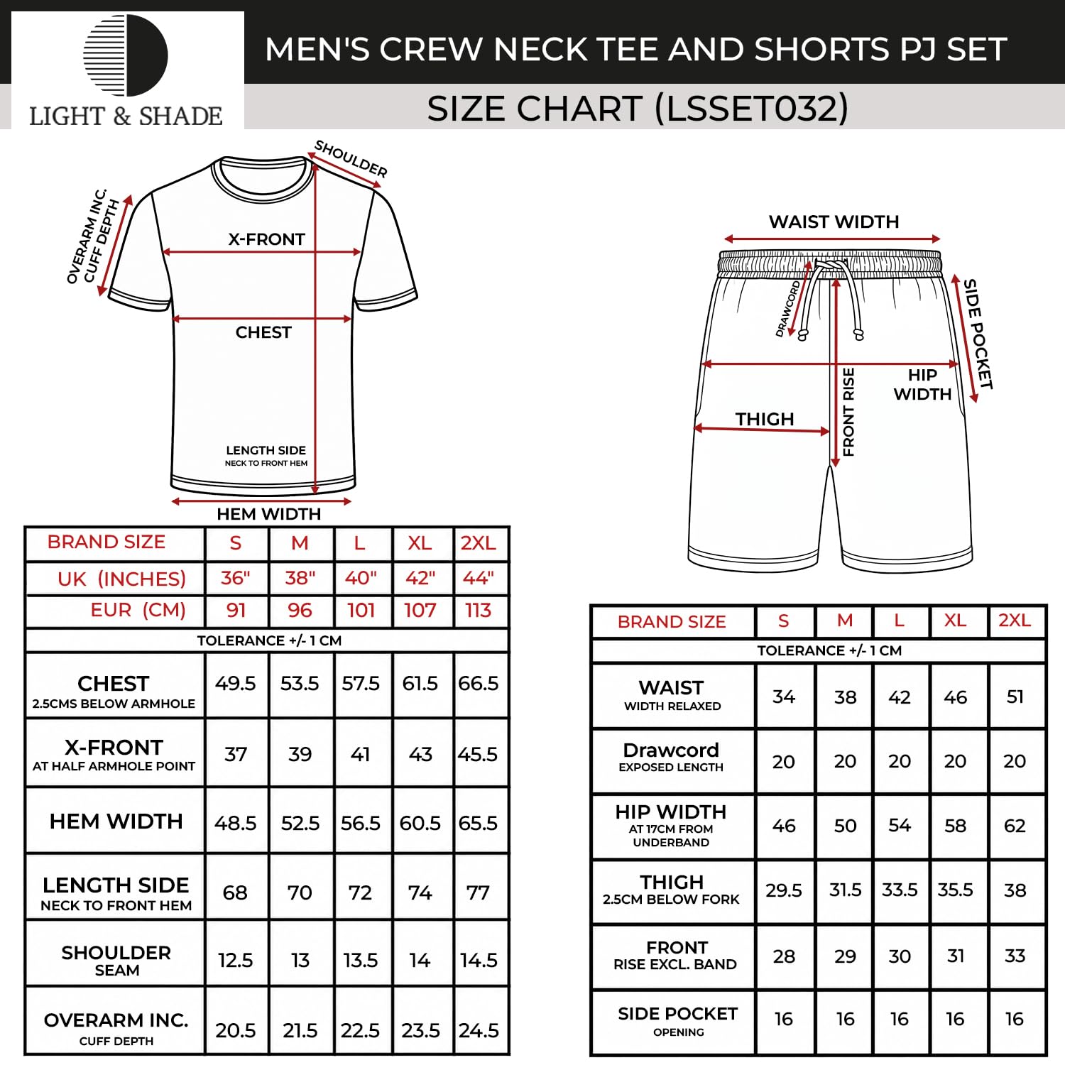 Light & Shade Conjunto Hombre Algodón Loungewear – Pijama con Camiseta y Pantalón Corto, Ropa Dormir Ligera Transpirable con Cordón Verano