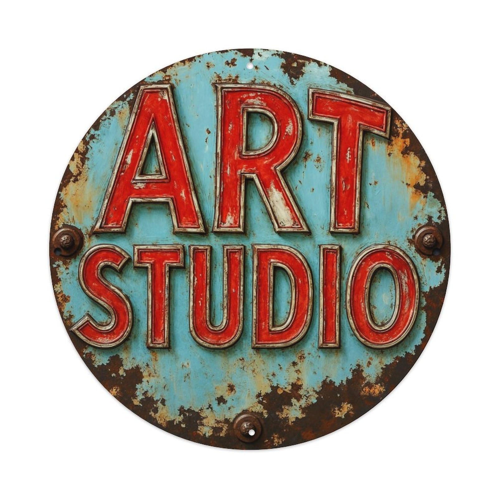 Rusty Metal Sign Art Studio Round Tin Sign Vintage Metal Sign Home Bar Garden Indoor & Outdoor Wall Decor Retro Metal Poster 8x8 Inch