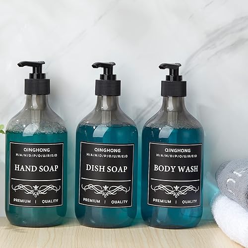 Miniatura 6 de Juego de 3 dispensadores de champú y acondicionador, botellas de champú recargables de 16 onzas con bomba de acero inoxidable, dispensador de jabón