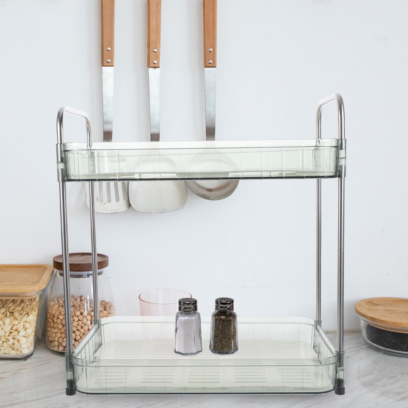 Abaodam Portabicchieri da Cucina Doppio Strato in Acciaio Inossidabile Design Drenante e Vassoio, Supporto per Tazze e Ciotole per Organizzare lo Spazio