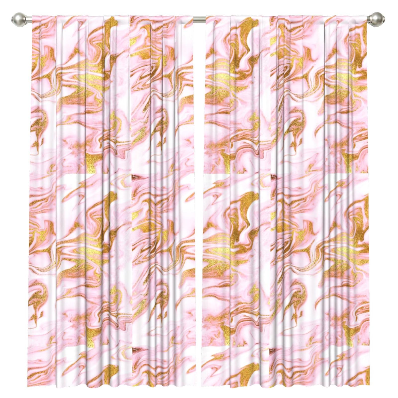 InOmak Gold Sparkle Pink, 2 Panels Window Curtains 52 x 84 Inch Blackout Curtains for Living Room Bedroom