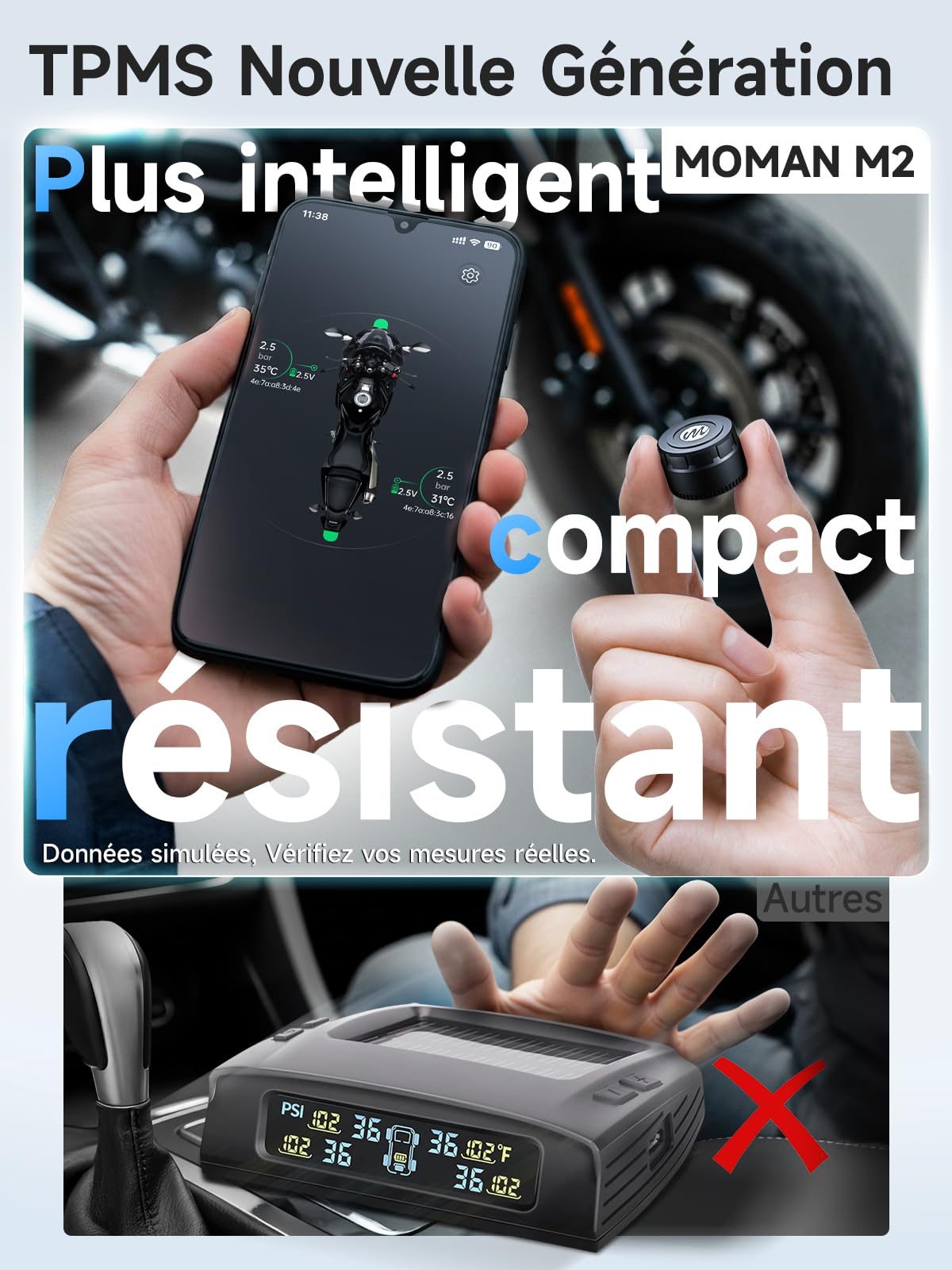 Kit TPMS Moman 4 Capteurs Pour Camping-car - Surveillance Pression & Température Pneus Via App IOS (0-16 Bar)