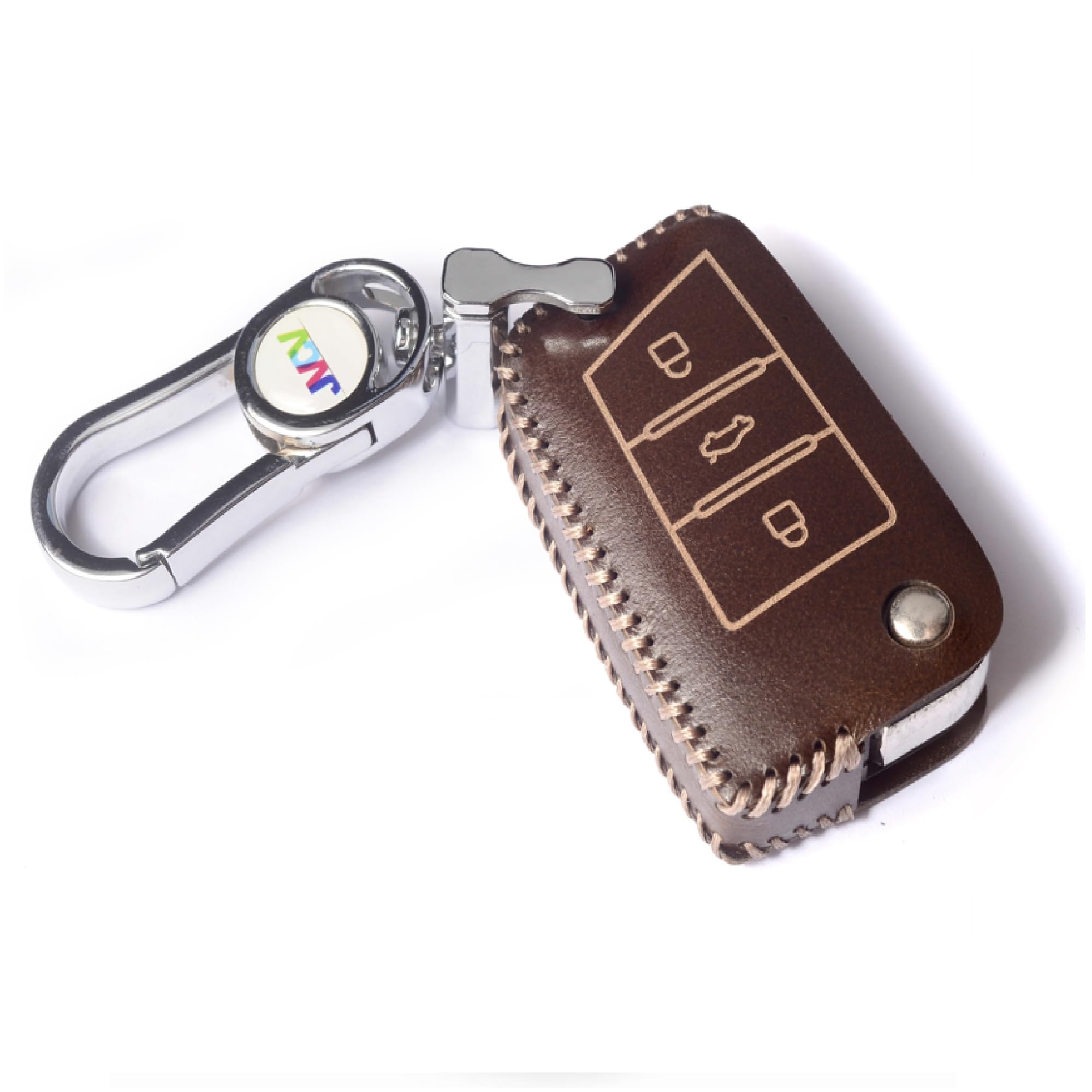 JVCV® Car Styling Soft Handmade Leather Key Cover Compatible with Skoda Kylaq Slavia Kushaq Octavia Taigun Tiguan Virtus Kodiaq Superb Folding Key (Brown)-image-5