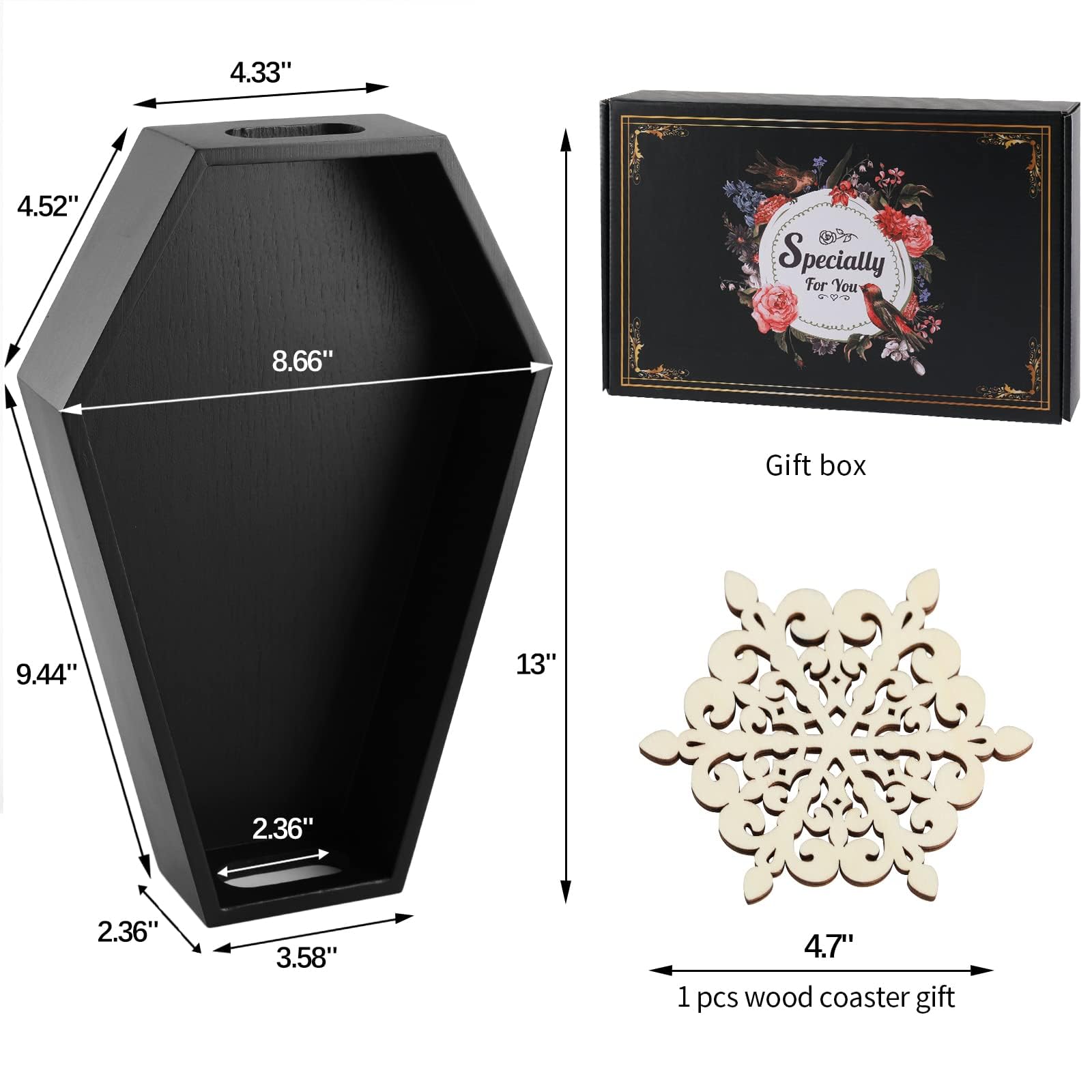 Vassoio In Bambù A Forma Di Bara Gothelia Con 2 Sottobicchieri - Decorazione Gotica Per Halloween, Servizio Da Tè Nero - 2