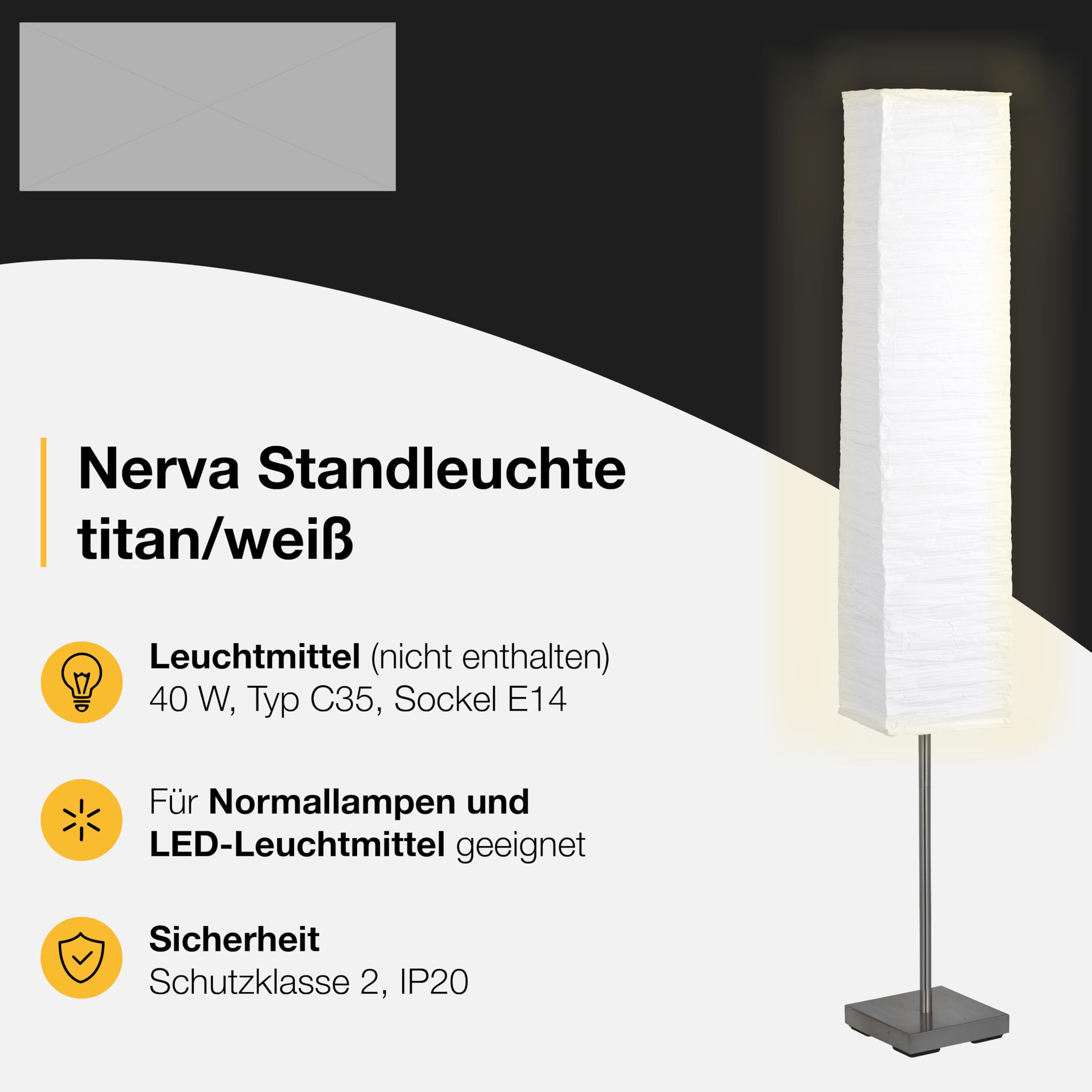 Brilliant Nerva lampa stojąca, 2-żarówkowa, 2 x E14 maksymalnie 40 W, metal/papier ryżowy, tytan/biały 92603/75
