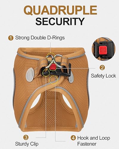 Miniatura 3 de Joytale arnés para perro, 12 colores, chaleco de malla transpirable, arnés acolchado suave reflectante para perros pequeños y medianos, marrón, M.