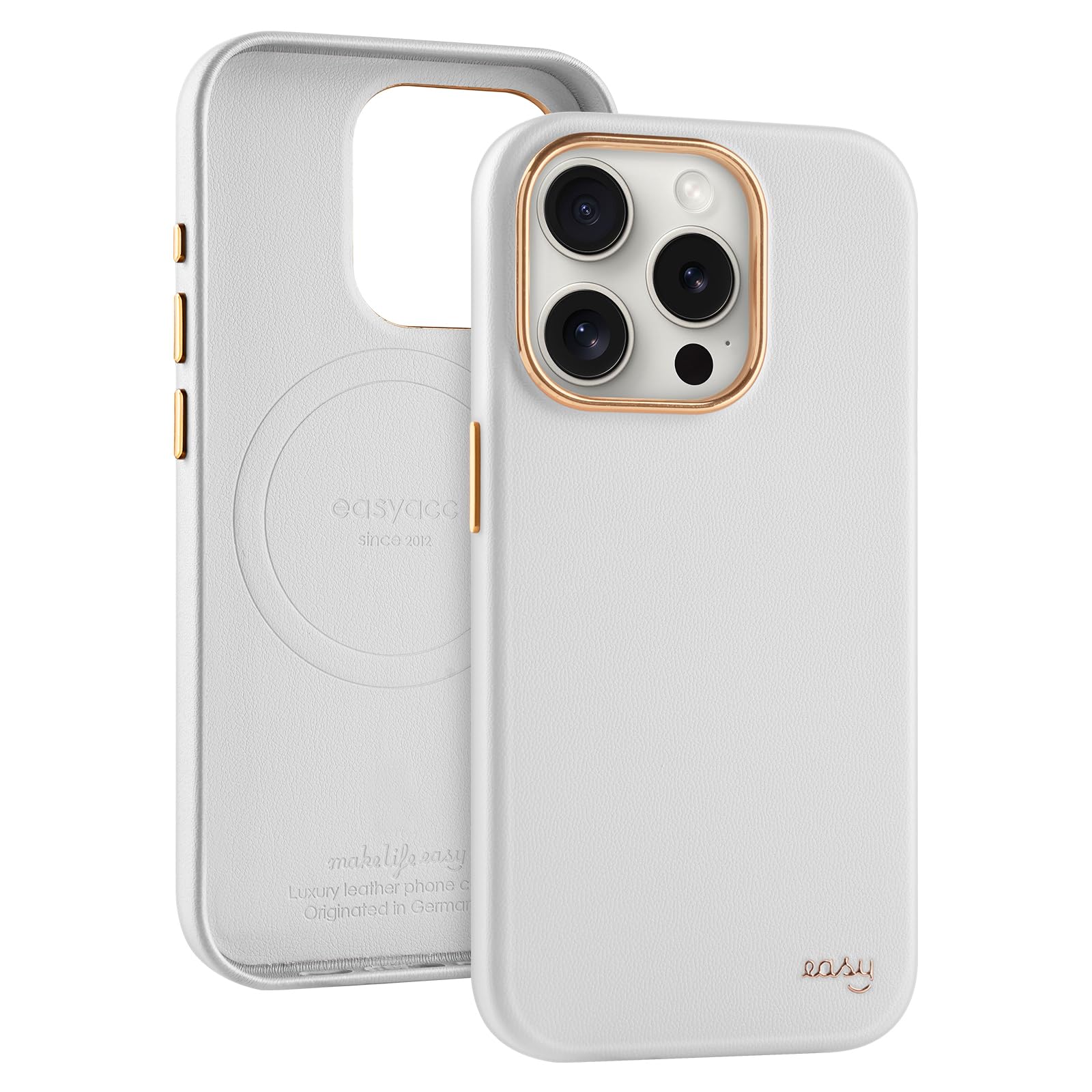 EasyAcc for iPhone 15 Pro Max Leather Case, [Compatible with Magsafe], Luxurious Vegan Leather Magnetic Phone Case, Protective Slim Case with Metal