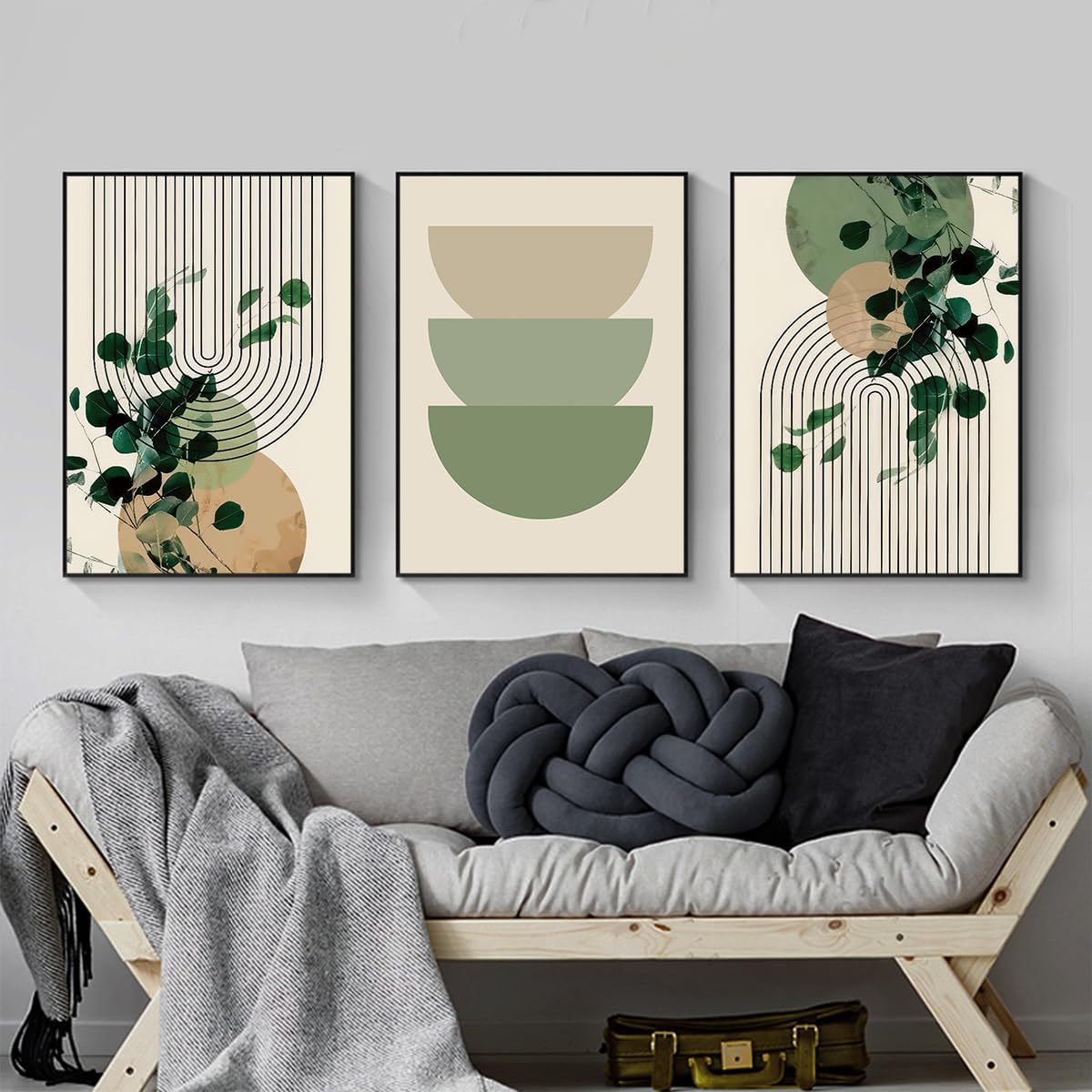 KXHHYB Cuadro geométrico moderno, imágenes estéticas de plantas verdes, modernos cuadros de pared para sala de estar y dormitorio, decoración de pared sin marco (C, 60 x 90 cm*3)