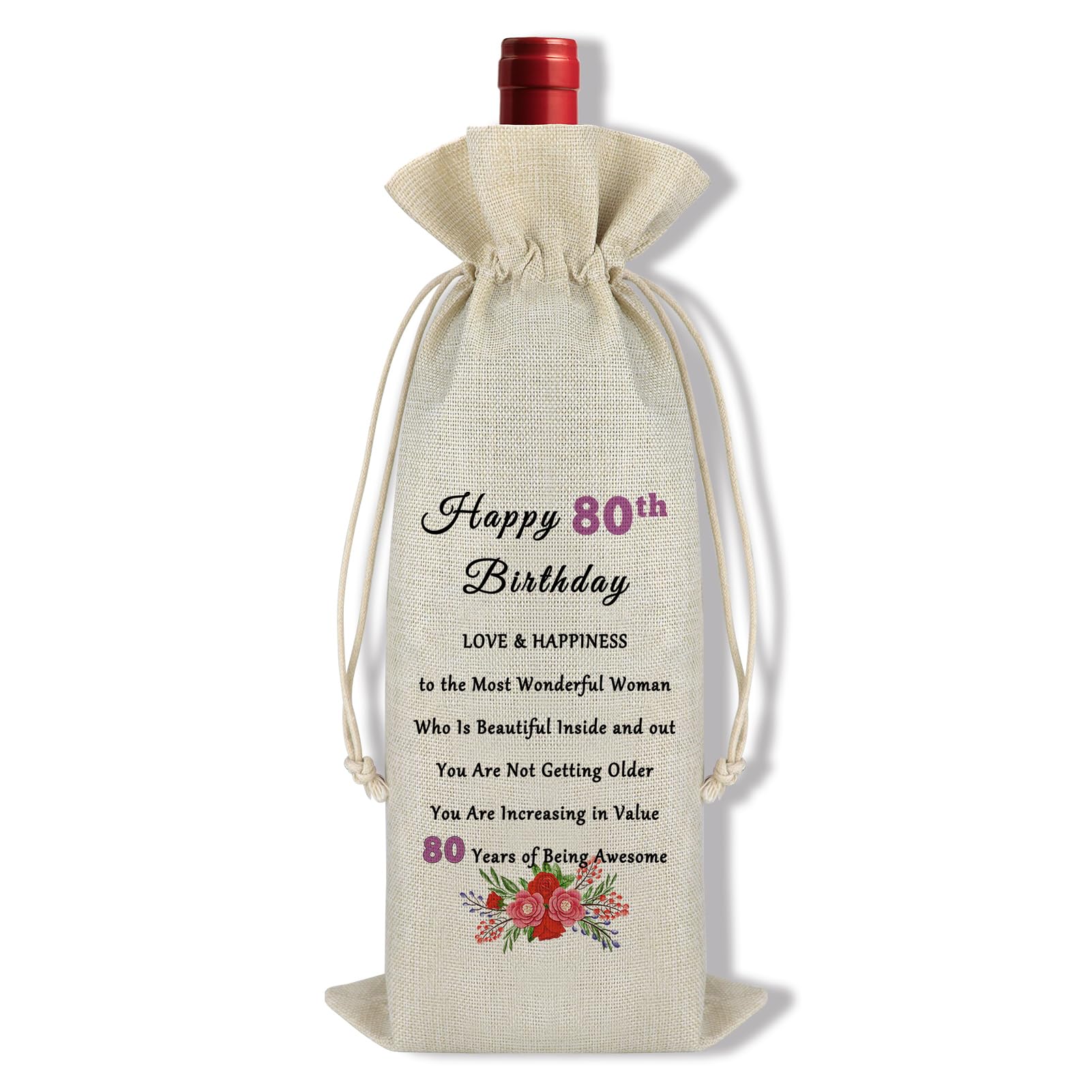 80th Birthday Gifts for Women Wine Bottle Bag Gift for 80 Year Old Women Happy 80th Birthday Decorations for Her 80 Year Old Birthdays Present for Mum Grandma Auntie Wife Sister Friend