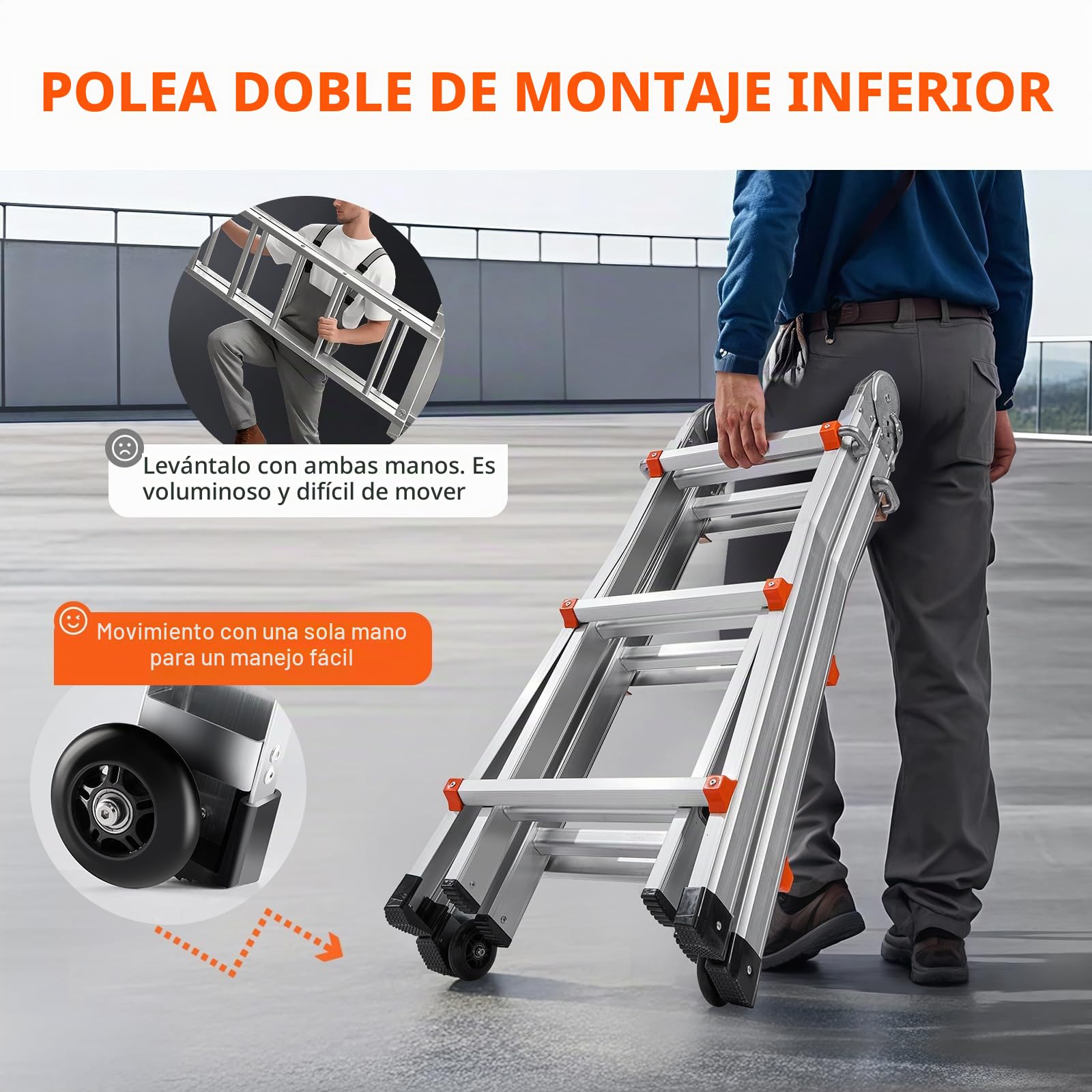VEVOR Escalera Telescópica con Estructura en A Escalera Extensible 288 cm Escalera Plegable Portátil para RV, Tareas Escolares, Escalera de Techo para Interiores y Exteriores Carga de 149,7 kg