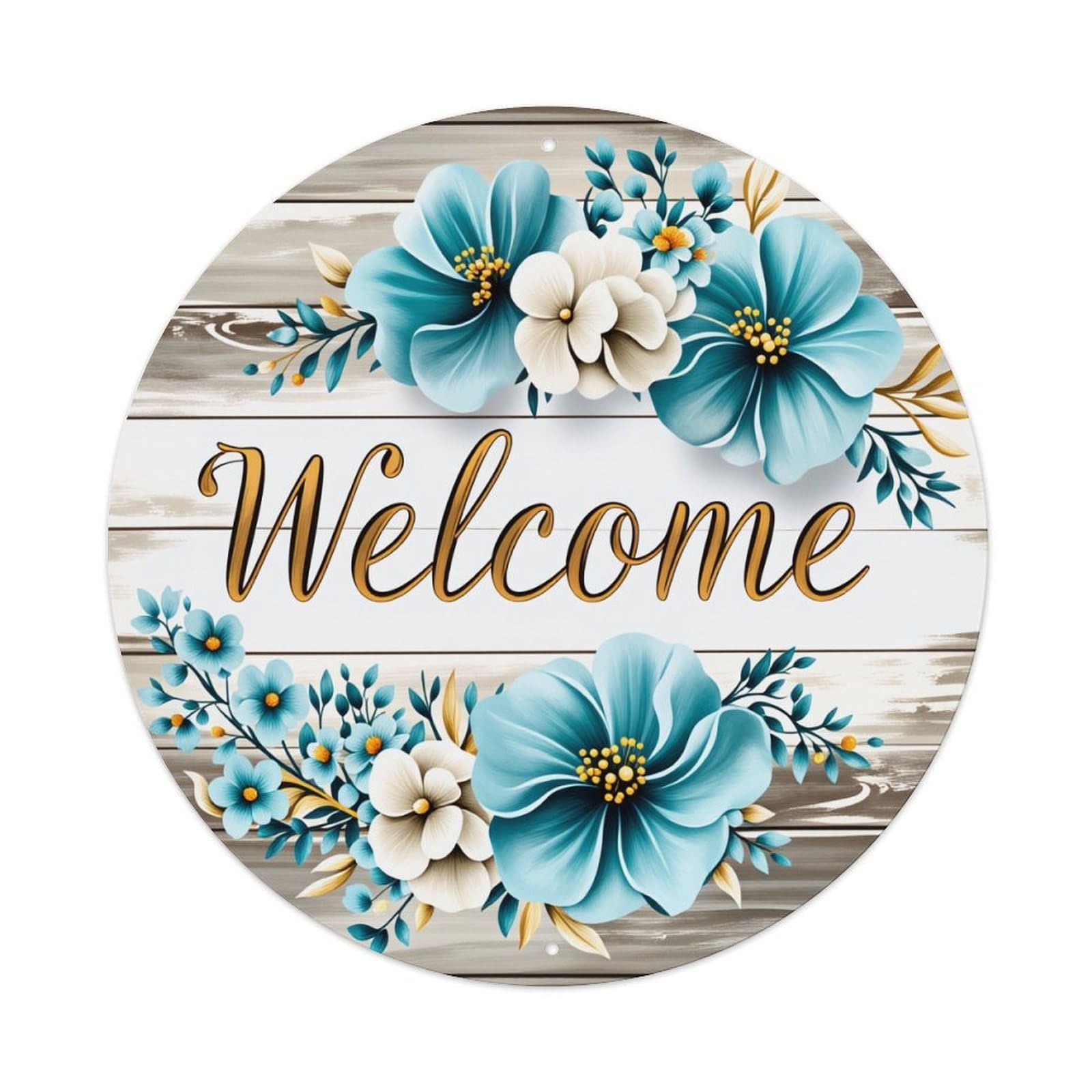 Floral Welcome Sign Pattern Print_1 Metal Tin Sign Vintage Garden Bedroom Cafe Bar Man Cave Home Wall Decor Metal Poster 8x8 inches