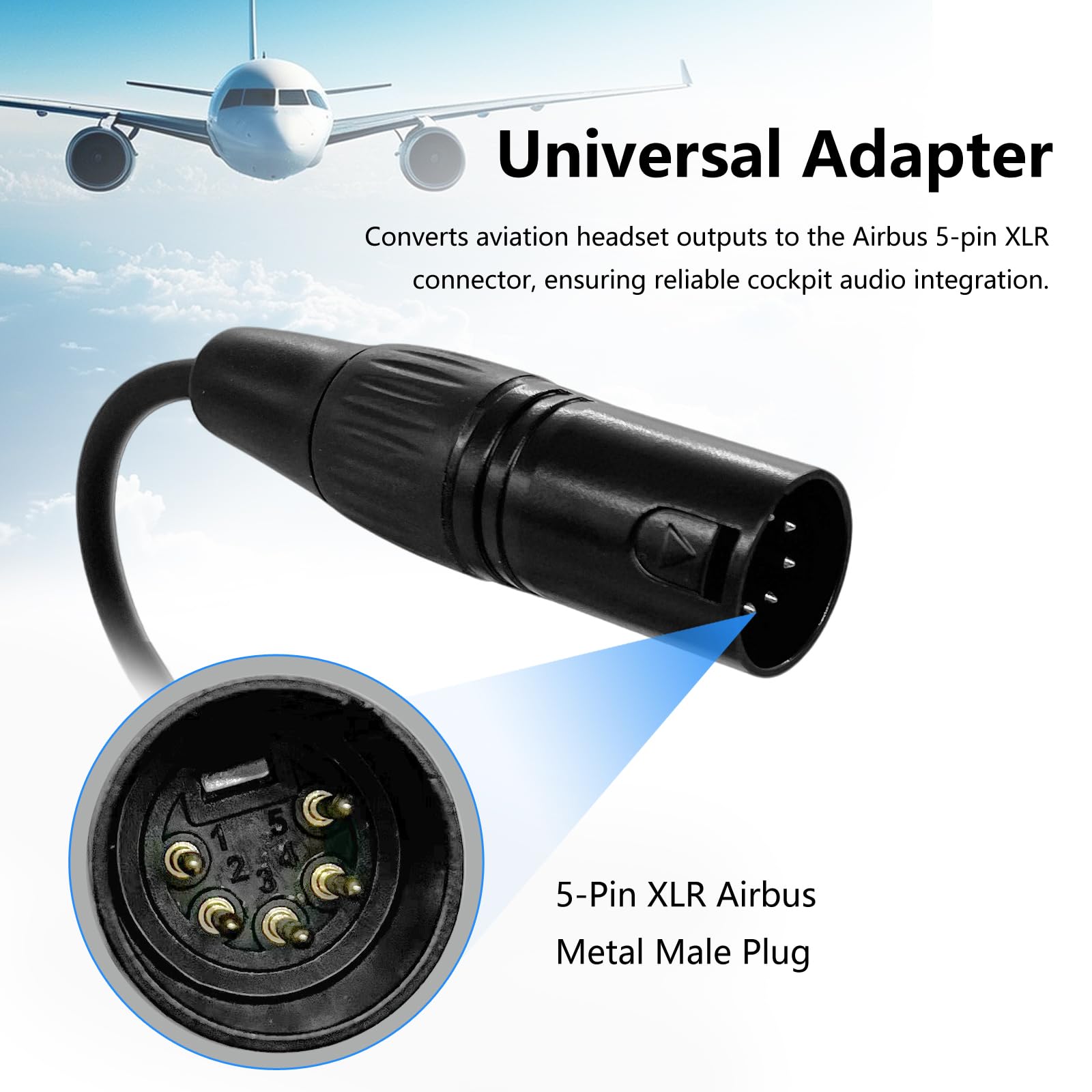 WODASEN 6-Pin Lemo Bose A20 A30 Headset auf 5-Pin Airbus XLR Adapter Luftfahrt Headsets Adapterkabel für Pilot