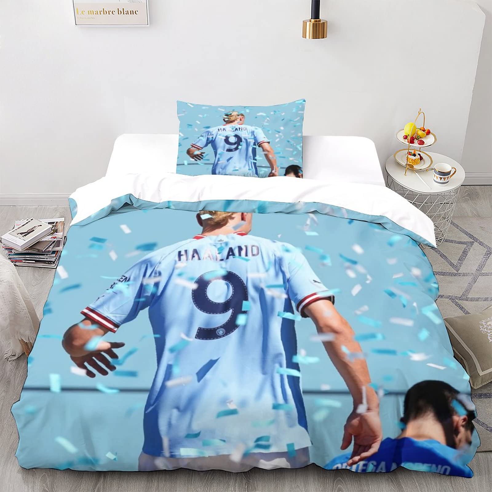 3-delig Erling Haaland Beddengoed Set Met Kussenslopen Football Star Dekbedovertrek Met Ritssluiting Zachte Microvezel Dekbedovertrek Double Size Double
