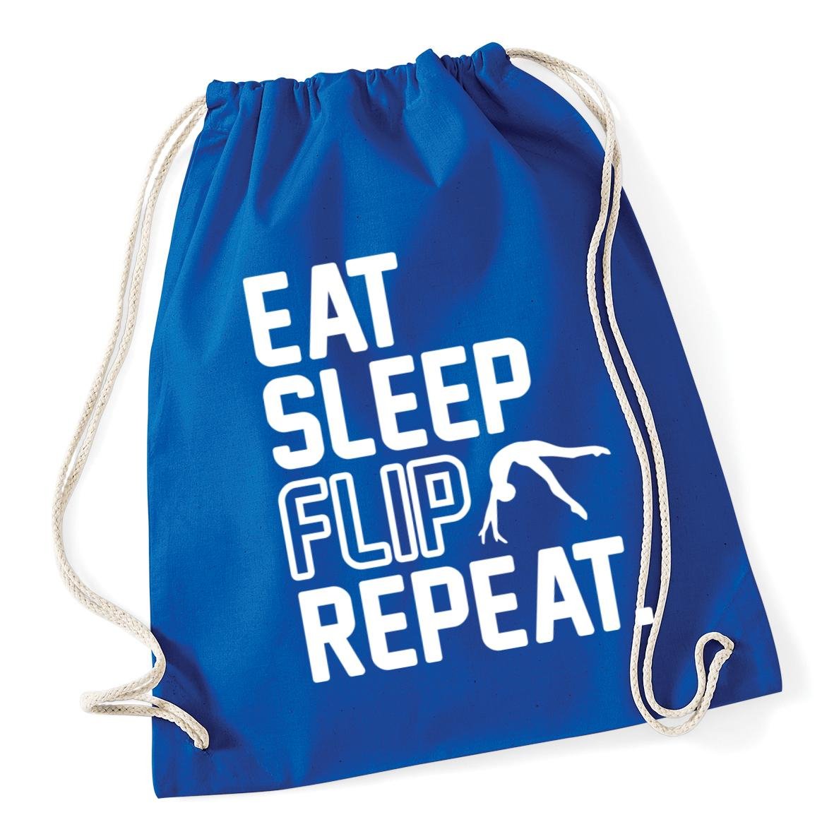 Hippowarehouse Eat Sleep Flip Repeat Gymnastics Gymnast Drawstring Cotton School Gym Kid Bag Sack 37cm x 46cm, 12 litres