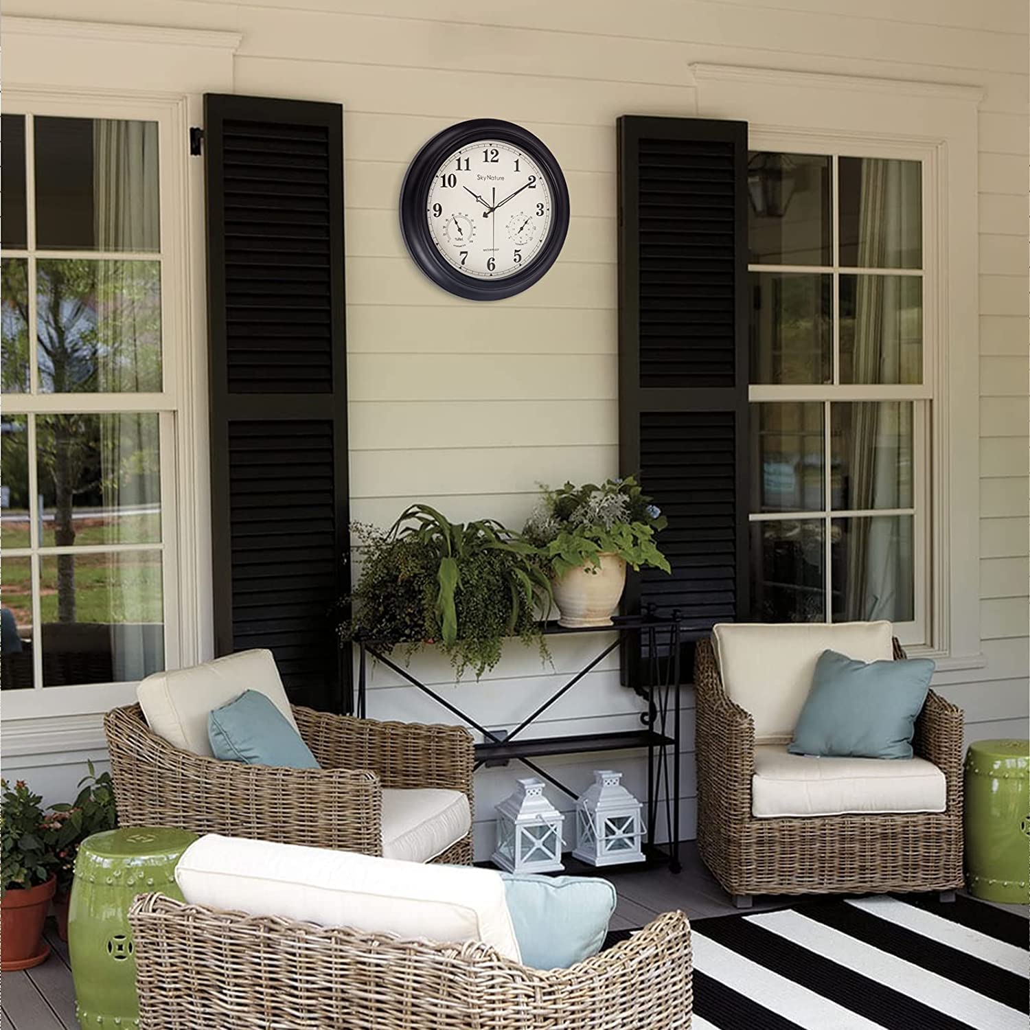 Grote Tuinwandklok, 45 Cm, Waterdichte Wandklok Met Thermometer En Hygrometer Stille Buitenklok Voor Tuin Terras Zwembad Lanai Omheining Zilver