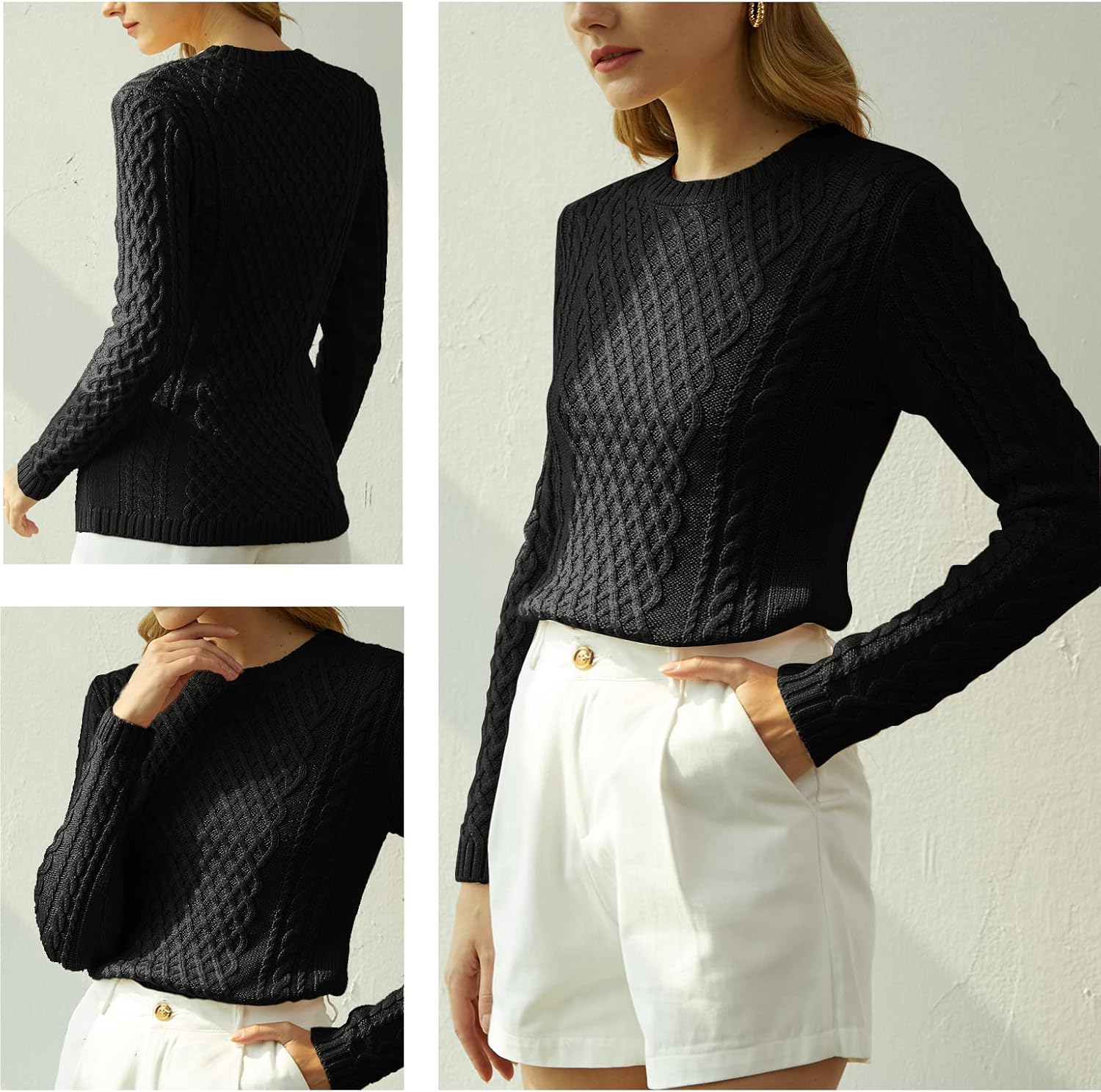 v28 Women Crew Neck Knit Stretchable Elasticity Long Sleeve Sweater Jumper Pullover - Image 2