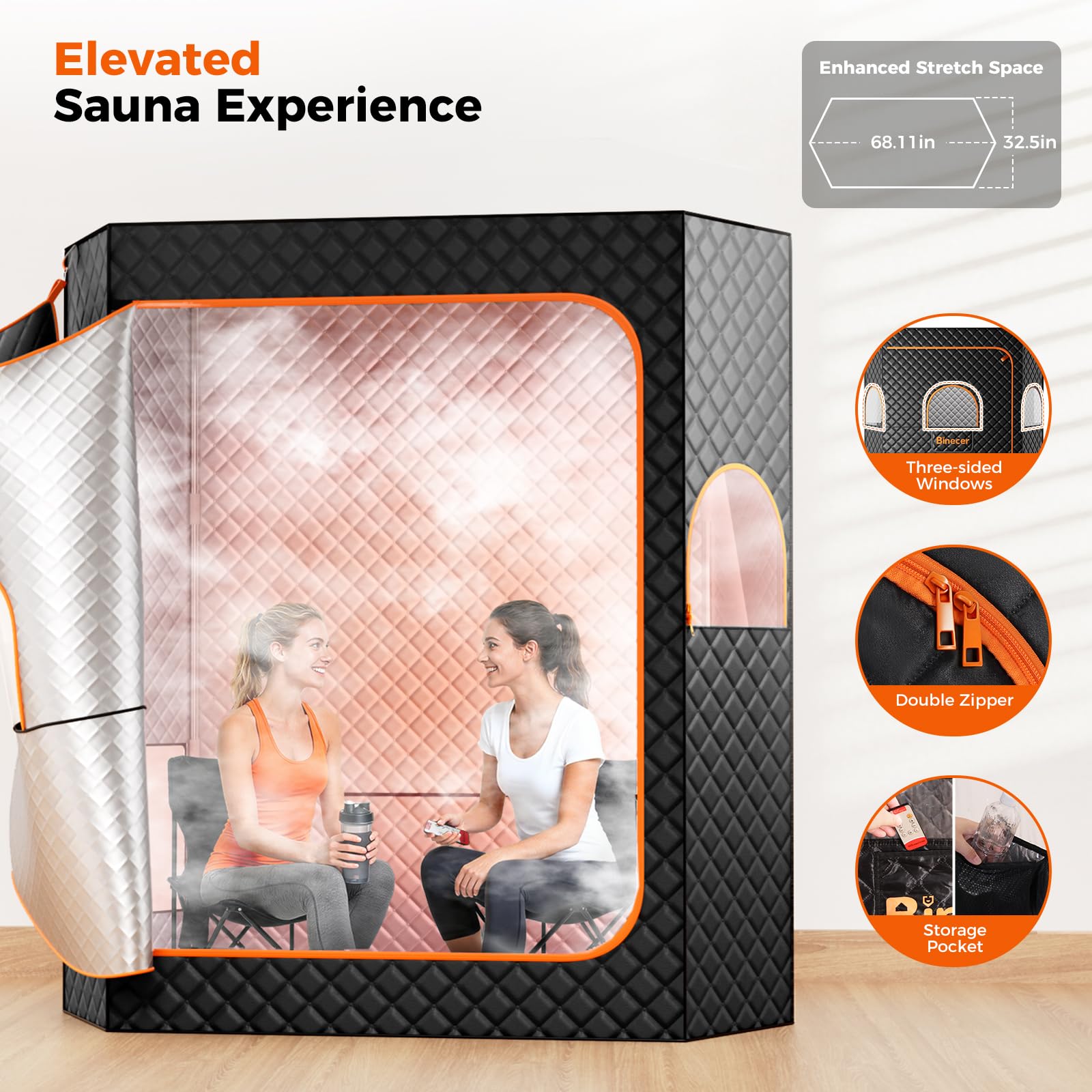 Caja de Sauna portátil, Sala de Vapor portátil para 2 Personas, Tienda de campaña Grande con 2 vaporeras, Silla Plegable para Relajarse, Negro