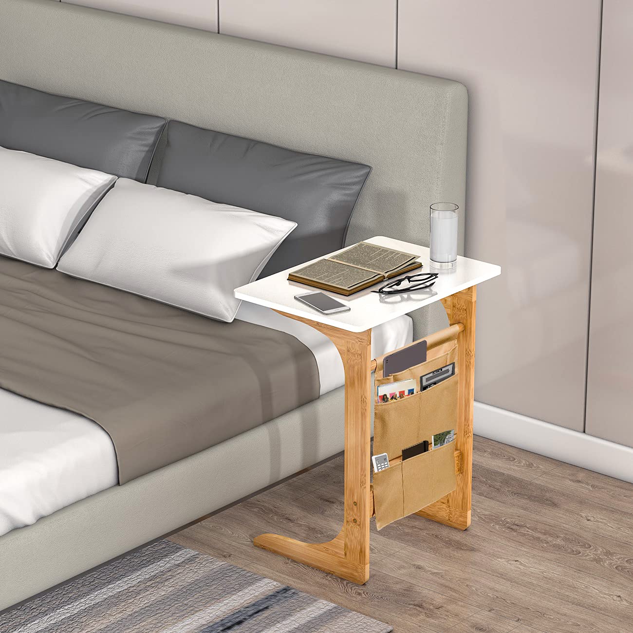 C Table Sofa Side End Table That Slide Under Couch for Small Space