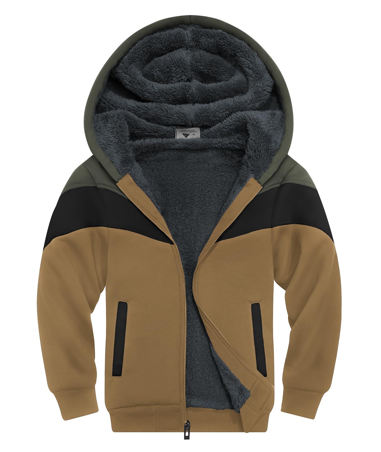 SWISSWELL Boys Fleece Jacket Long Sleeve Sherpa Lined Zip Up Hoodies Soft Warm Sweatshirt Outerwear for Kids 6-15 Years