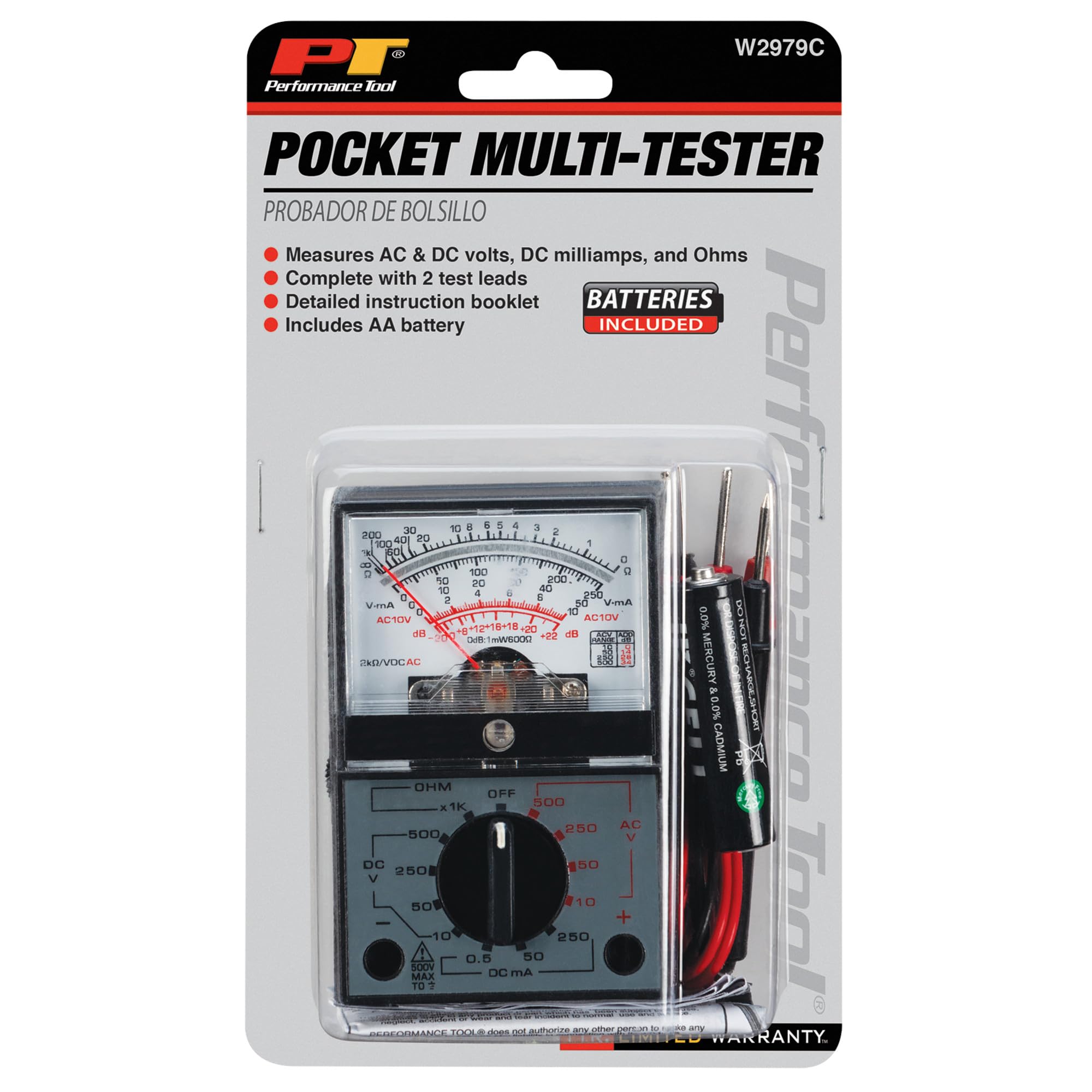 PERFORMANCE TOOL W2979C - Comprobador de Bolsillo, Color Negro