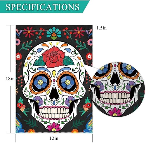 Miniatura 2 de Allenjoy Bandera de jardín con el Día de los Muertos para exteriores, vertical, mexicana, fiesta, día de los muertos, pancartas para casa, césped,
