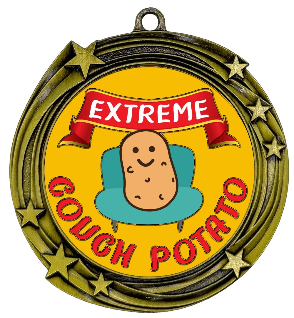 Extreme Couch Potato Novelty Stars Design Medal | Funny Coworker or Family Award | High Relief Quality Metal Medal
