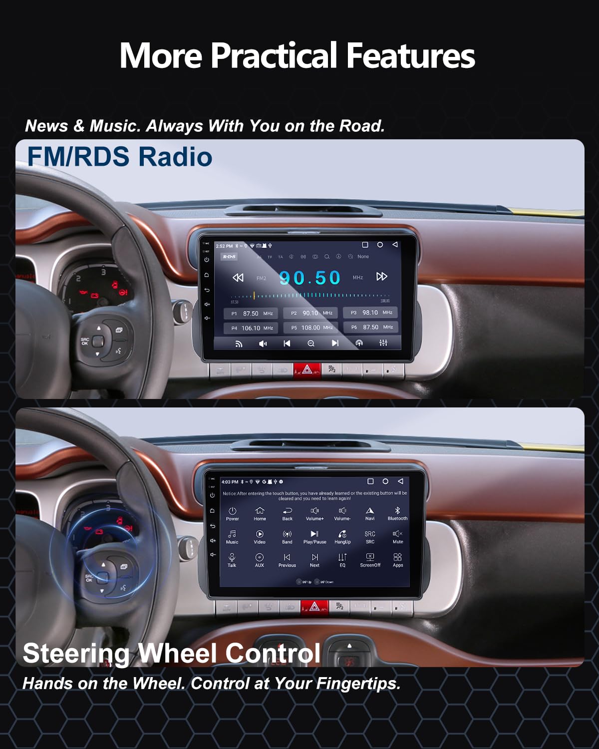 Autoradio 9 Pollici per Fiat Panda 319 (2013-2020) con Android Auto e CarPlay Wireless, RDS Car Radio Bluetooth Android Stereo con Telecamera Retromarcia/Mic/CANbus/WiFi/App Store 2G+32G