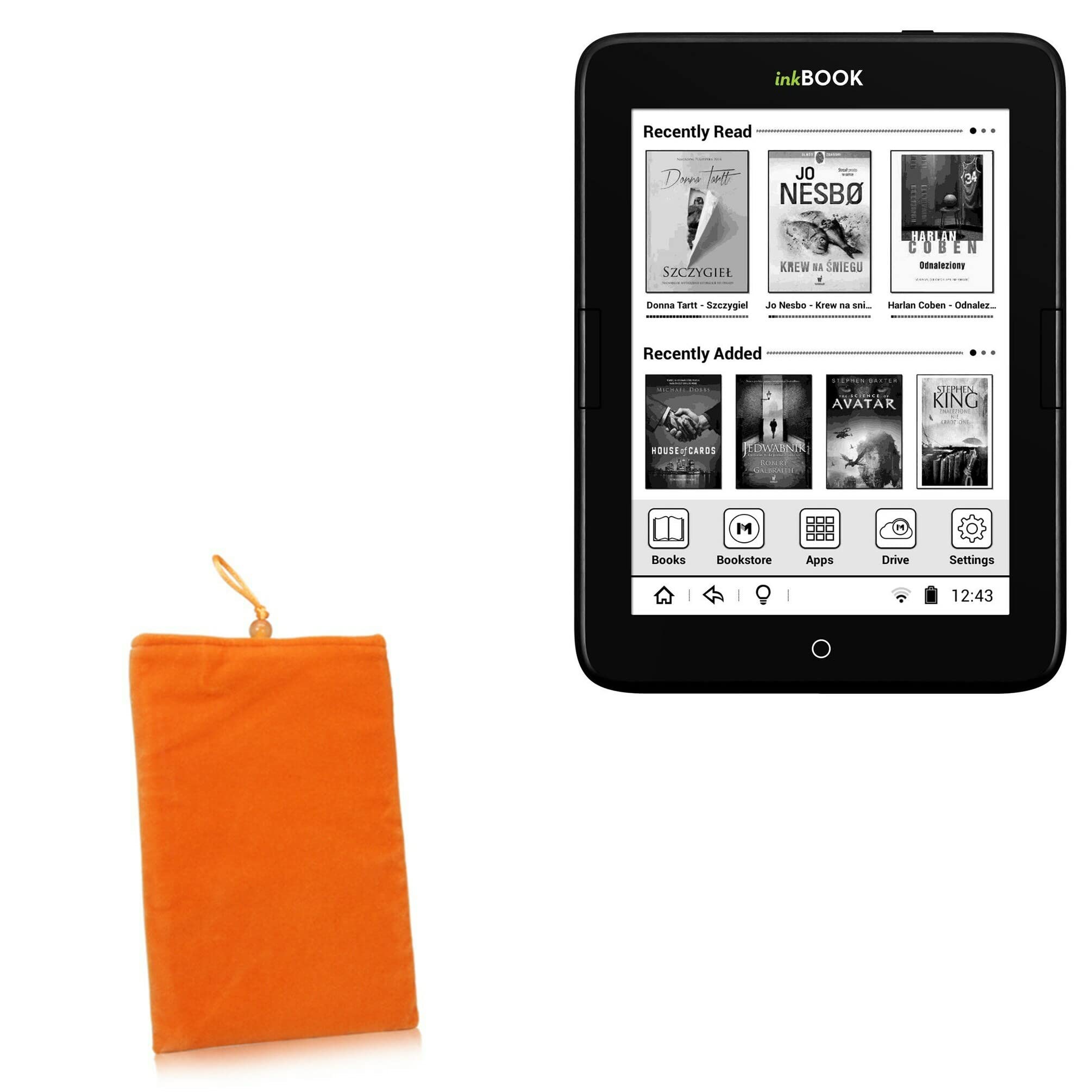 BoxWave Case Compatible with inkBOOK Obsidian - Velvet Pouch, Soft Velour Fabric Bag Sleeve with Drawstring - Bold Orange