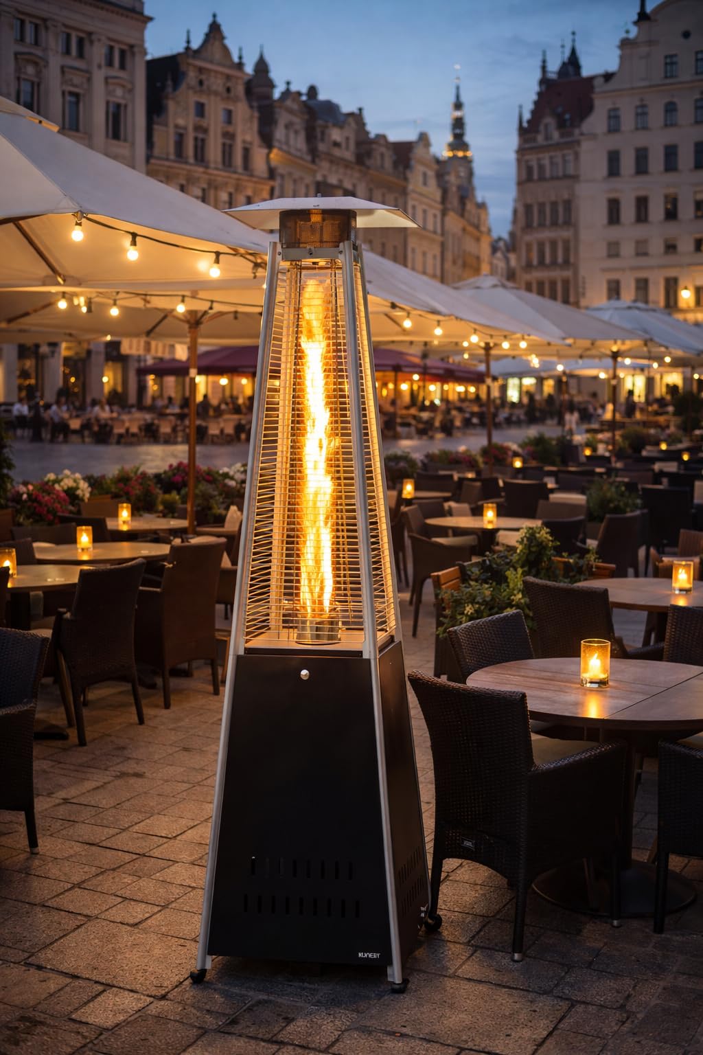Gas Terrassenheizer 12 kW, Propan/Butan, mobiler Heizstrahler auf Rollen – für Terrasse, Gastronomie, Garten & Outdoor