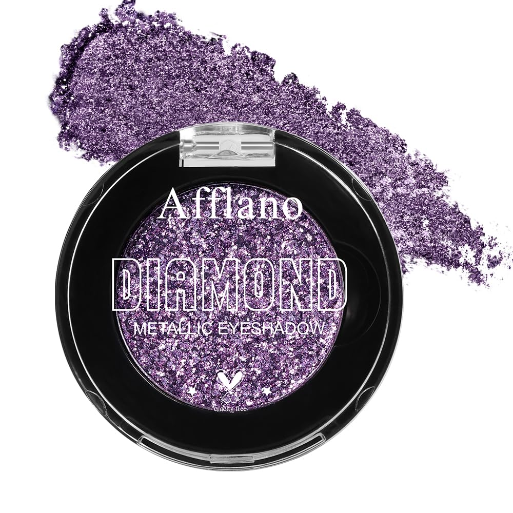 Afflano Sparkle Purple Glitter Eyeshadow One-Swipe Coverage, Diamond Lilac Purple Glitter Eyeshadow Palette Single, Pigmented Metallic Violet Eye Shadow Pallet for Girl Women Bold Eye Look, 7H