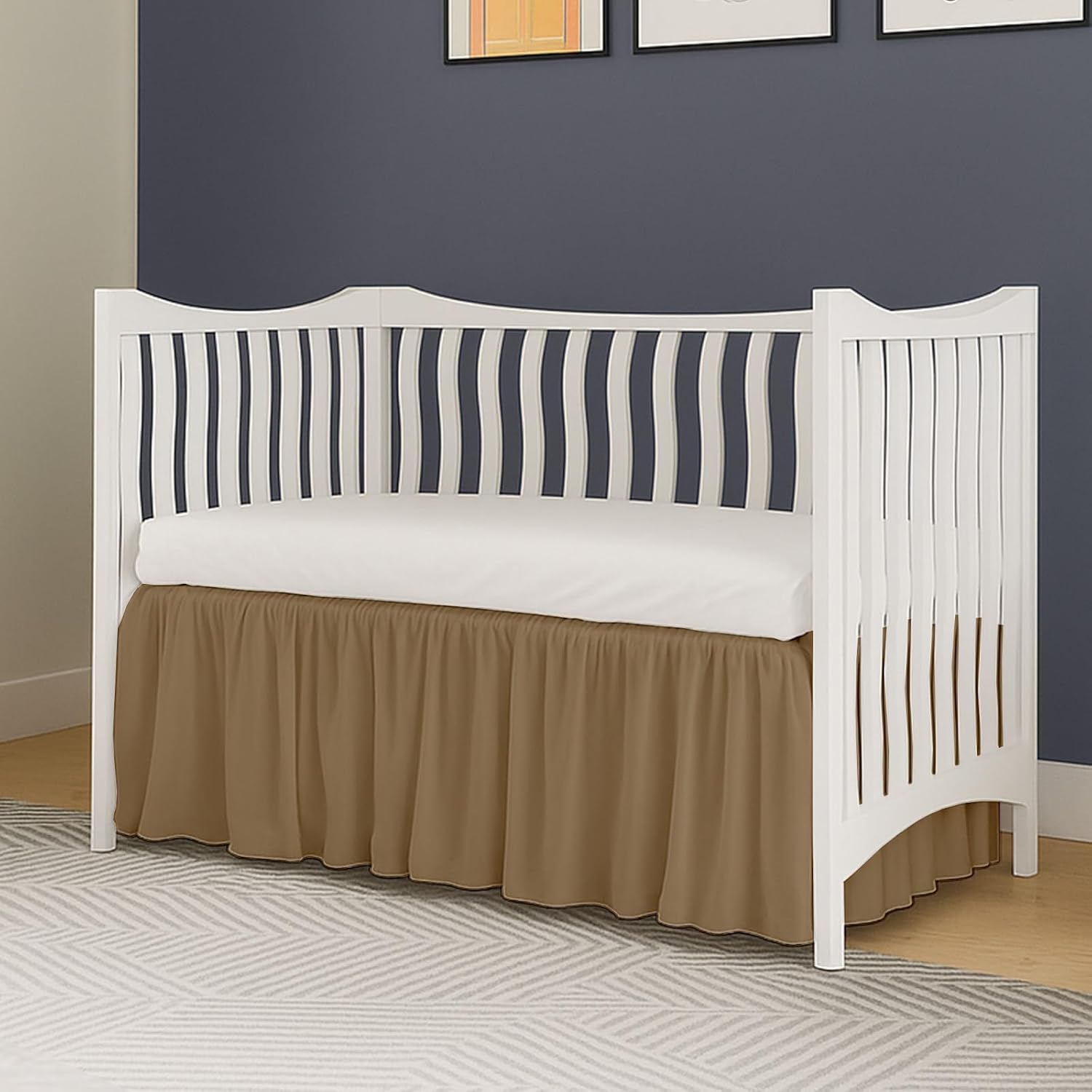 Crib Bed Skirt Dust Ruffle with Split Corners, 100% Cotton, Taupe Nursery Crib Skirt for Baby Boys or Girls, 28x52, 14" Drop, Toddler Bed Skirt, Baby Bedding, Crib Sheet Skirt, Soft & Breathable