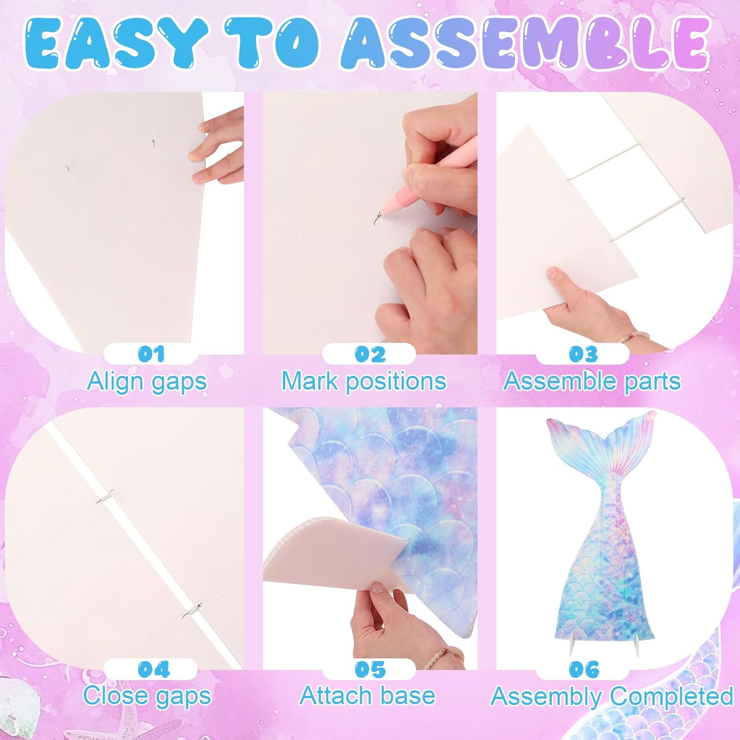 4 Pcs Large Mermaid Birthday Decorations | Under The Sea Party Decorations Mermaid Tail Shell Seaweed Starfish Cardboard Cutouts Standup Photo Booth Props for Baby Shower Wedding Ocean Theme Party