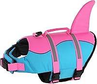 Vista 11 de Dogcheer Chaleco salvavidas para perros con tiburón, chaleco salvavidas ajustable para nadar en lancha con flotabilidad superior y asa de rescate