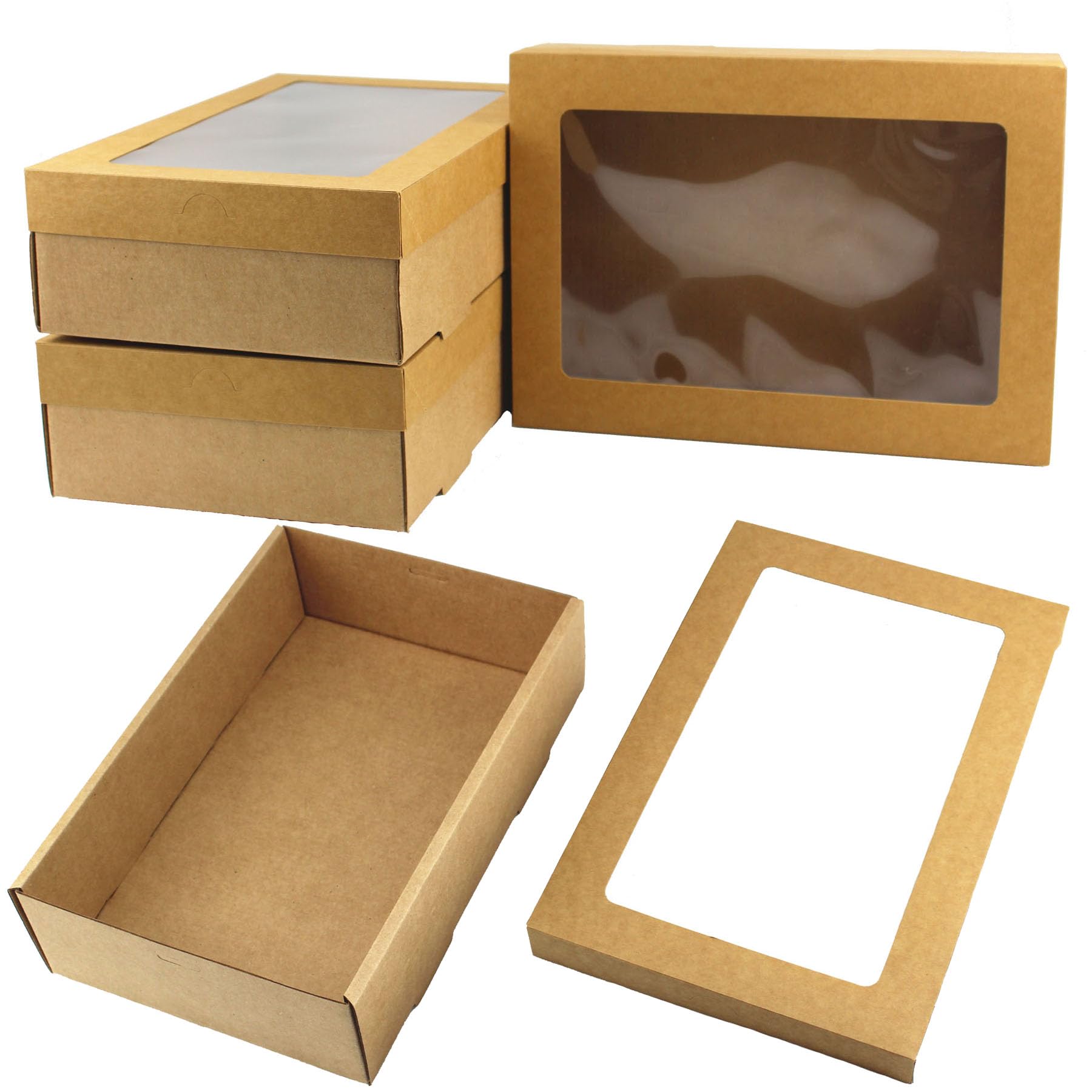 Gad2go Brown 6 Pieces Kraft Bakery Boxes With Window 36 X 25 X 8 Cm Large Cookie Box Empty Gift Packing Boxes For Cupcake Candy Desserts Muffins Pastry Cookies