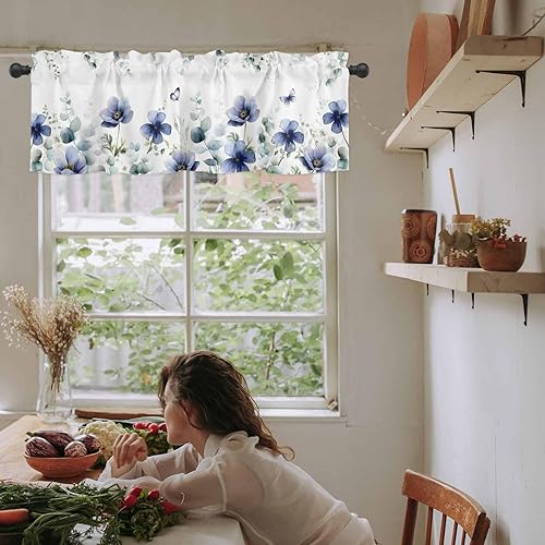 Miniatura 6 de Cortinas pequeñas de cenefa de ventana de flores para baño y cocina, 1 paquete de cortinas aislantes térmicas de 54 x 18 pulgadas, cortinas cortas