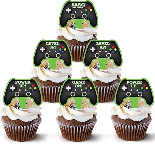 Controlador de videojuegos, 48 unidades, decoraciones para pasteles y cupcakes para temas de fiesta, suministros de cupcakes de videojuegos con