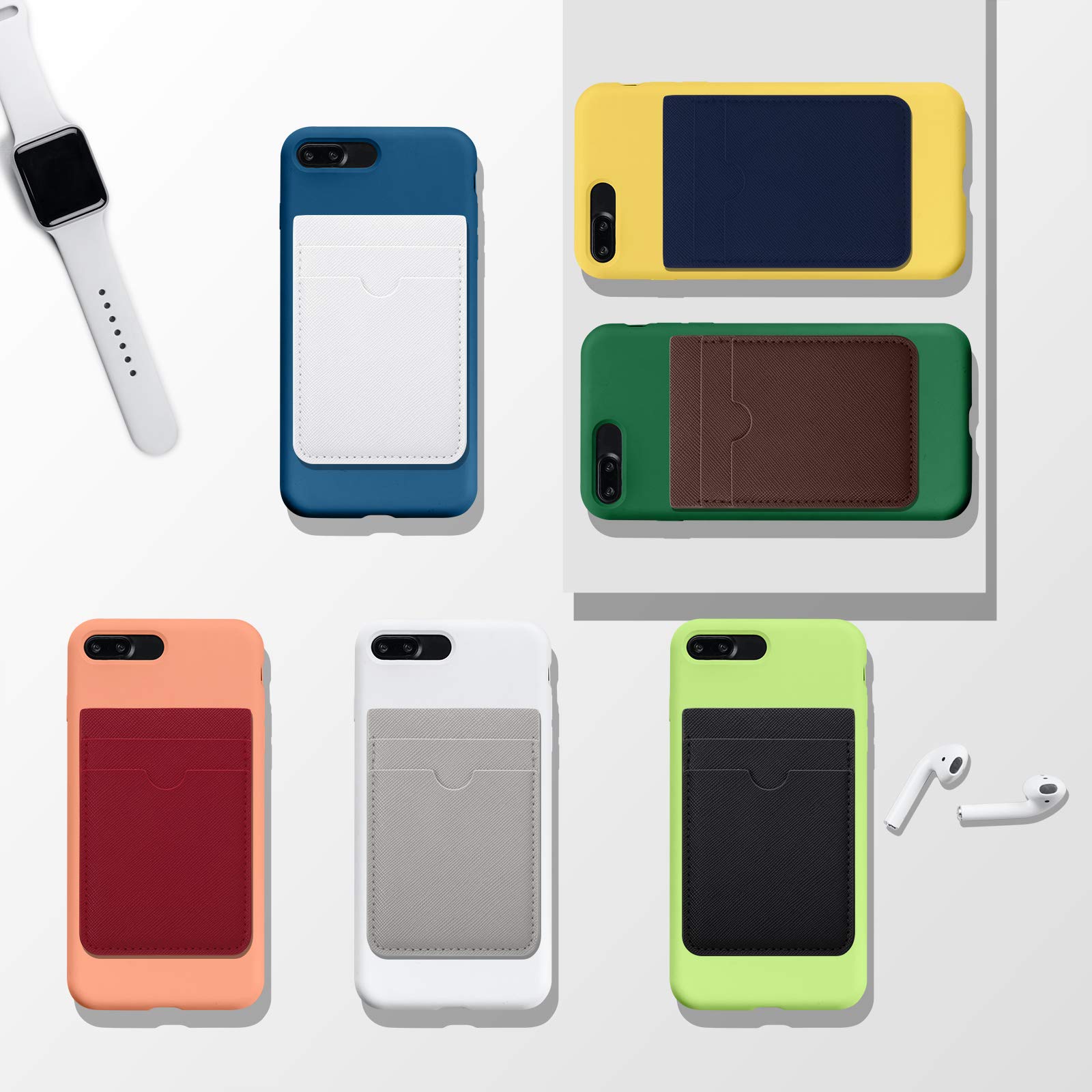 Tarjetero Adhesivo De Cuero Para Teléfono – Doble Bolsillo, Compatible Con IPhone Y Samsung, Práctico Y Elegante