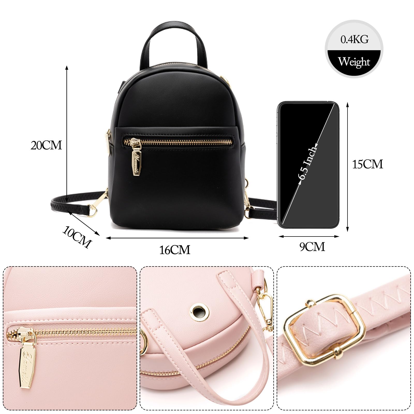 FANDARE Zaino Donna, Zaino Moda per Donna, Piccolo Zainetto Leggero in Pelle PU, Daypack Color Solido per Viaggi Informali, Lavoro, Università
